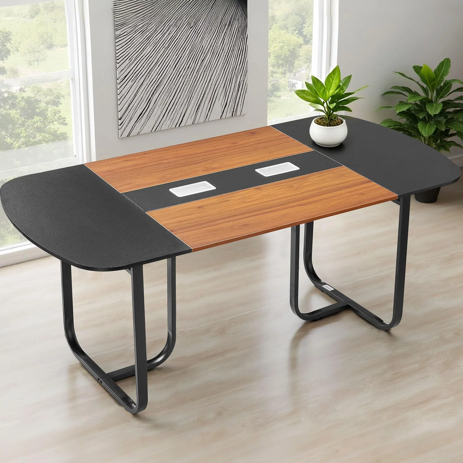 VEVOR Tavolo da Conferenza, Tavolo Ovale da Riunione da Ufficio da 1800 mm per 6-8 Persone, Scrivania Moderna per Seminari con Gambe in Metallo, Scrivania per Sala Riunioni, Marrone Nero
