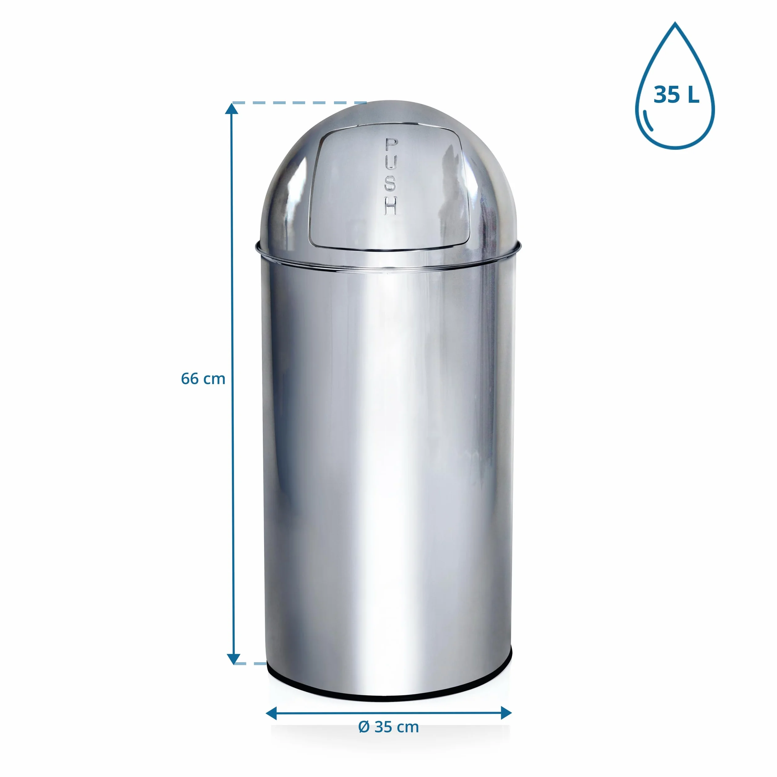 HJH Office Cestino piccolo PUSH Chrome 35L zamykany