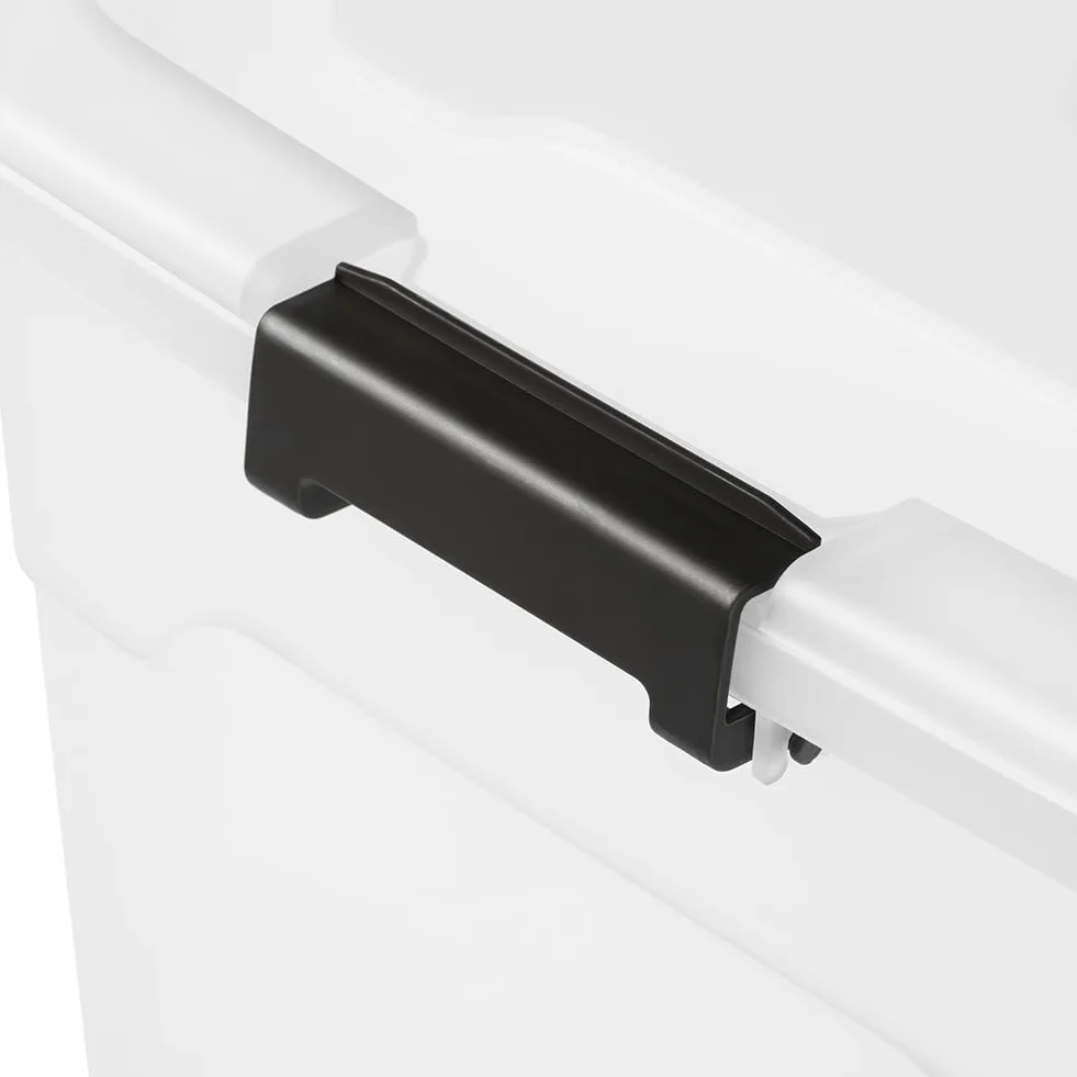 BAKAJI Set 4 Contenitori con Coperchio per Vestiti in Plastica con Ruote, Impilabile per Stoccaggio, 60 Lt Alto