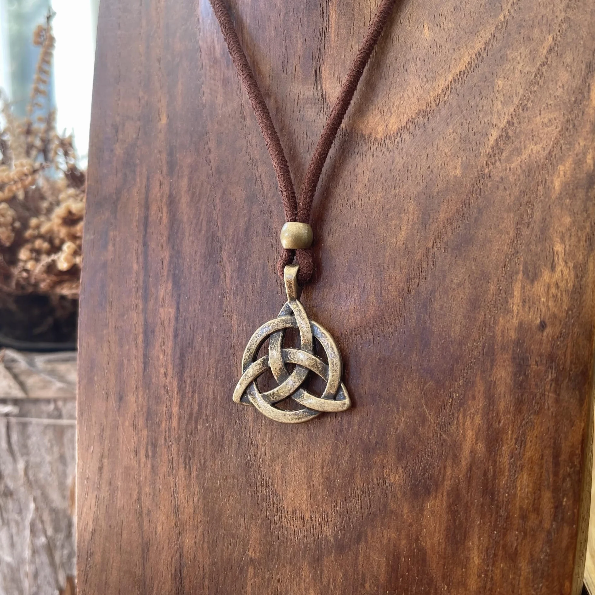 Collana Celtica Donna Uomo con Ciondolo Triquetra Nodo della Trinità in Argento Antico o Bronzo - Amuleto di Protezione Regolabile