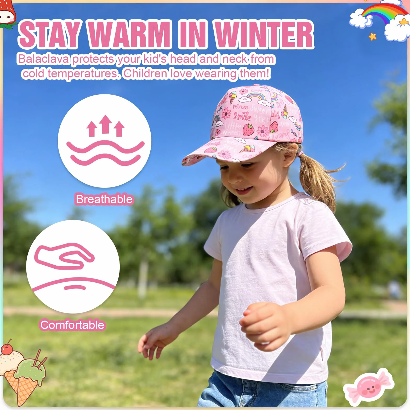 Cappellino da Baseball per Bambine QKURT, Cappello Estivo Regolabile per Bambini 2-8 Anni