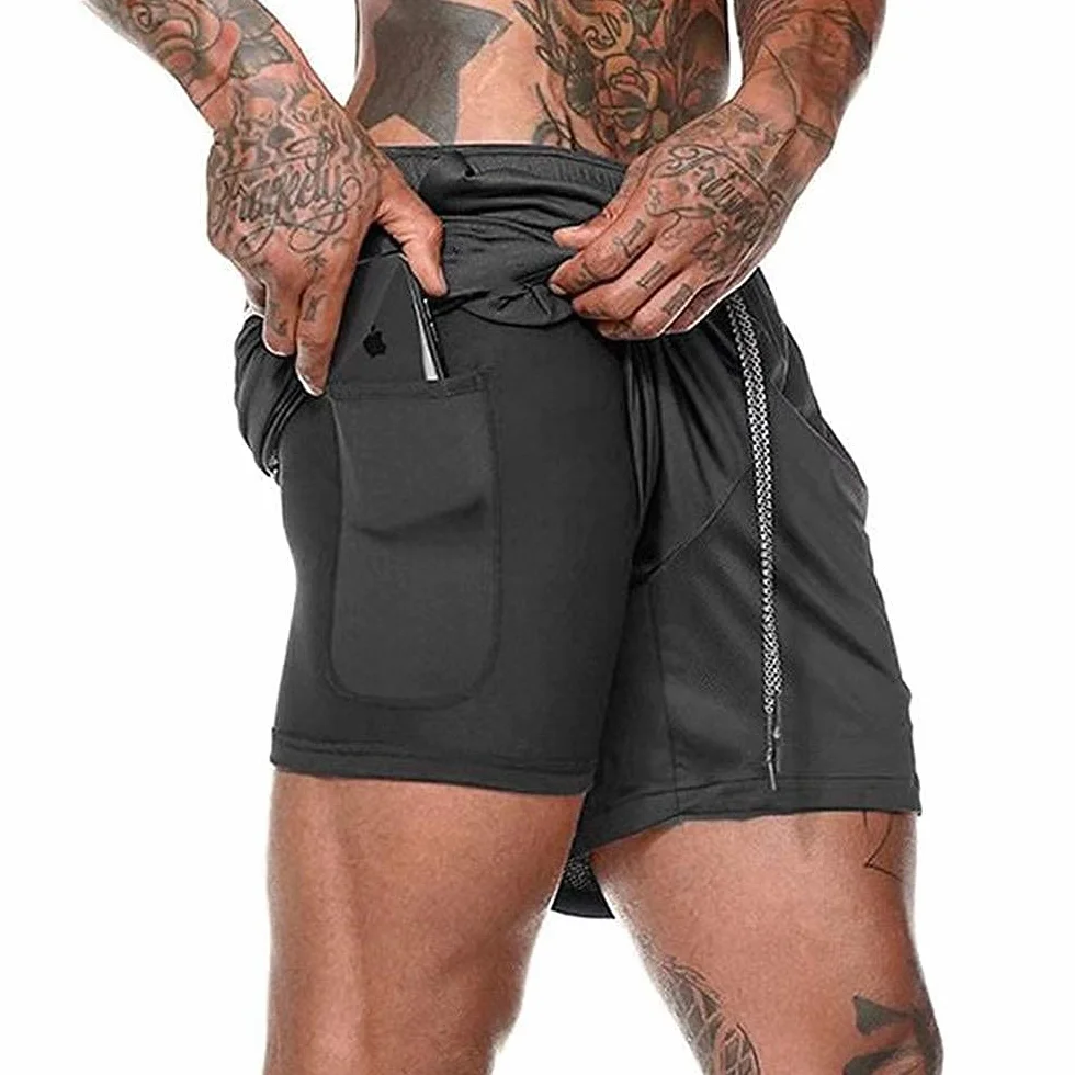 Pantaloncini Sportivi da Uomo 2 in 1 Asciugatura Veloce Jogging Shorts Fitness Allenamento