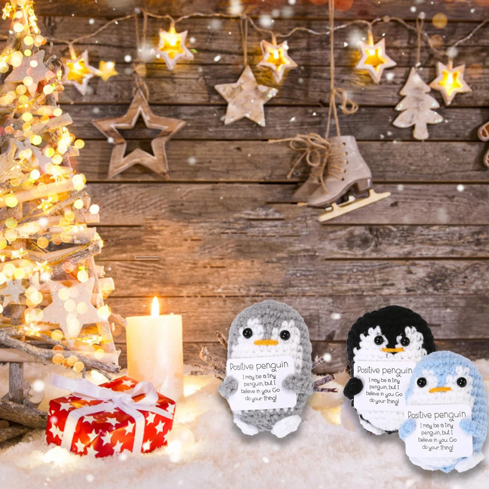 3 Pezzi Mini Divertente Pinguino Positivo, Bambola in Crochet di Supporto Emotivo, Giocattolo Pinguino con Carta Positiva per Incoraggiamento Famiglia Amici Decorazione Festa (2.56 Inch)