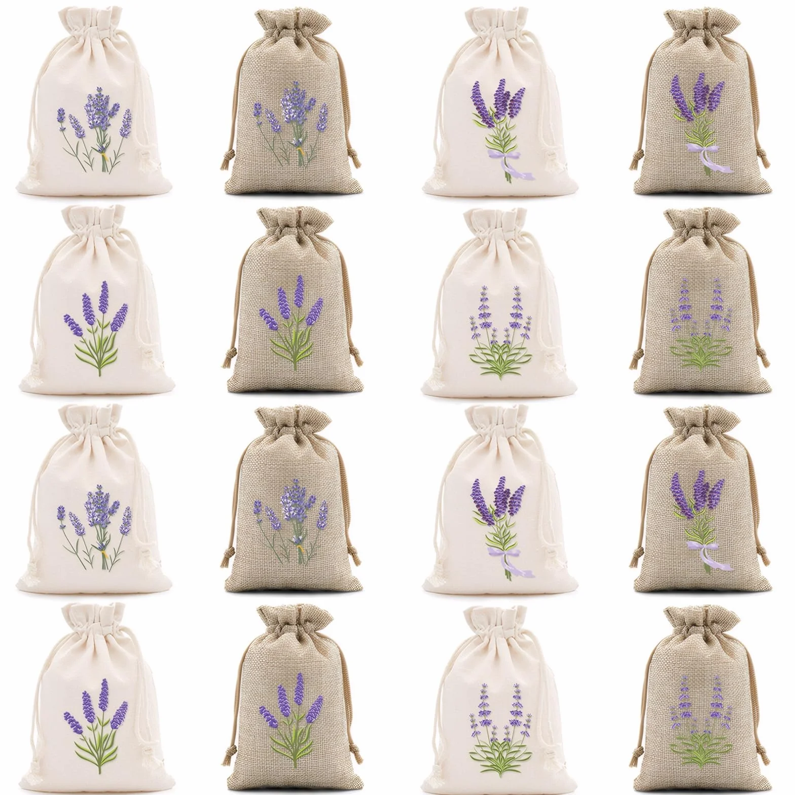 Ziyonix 16 Sacchetti di Lavanda Vuoti con Coulisse in Cotone e Lino, 15 x 10 cm, Bustine per Lavanda, Spezie ed Erbe Aromatiche