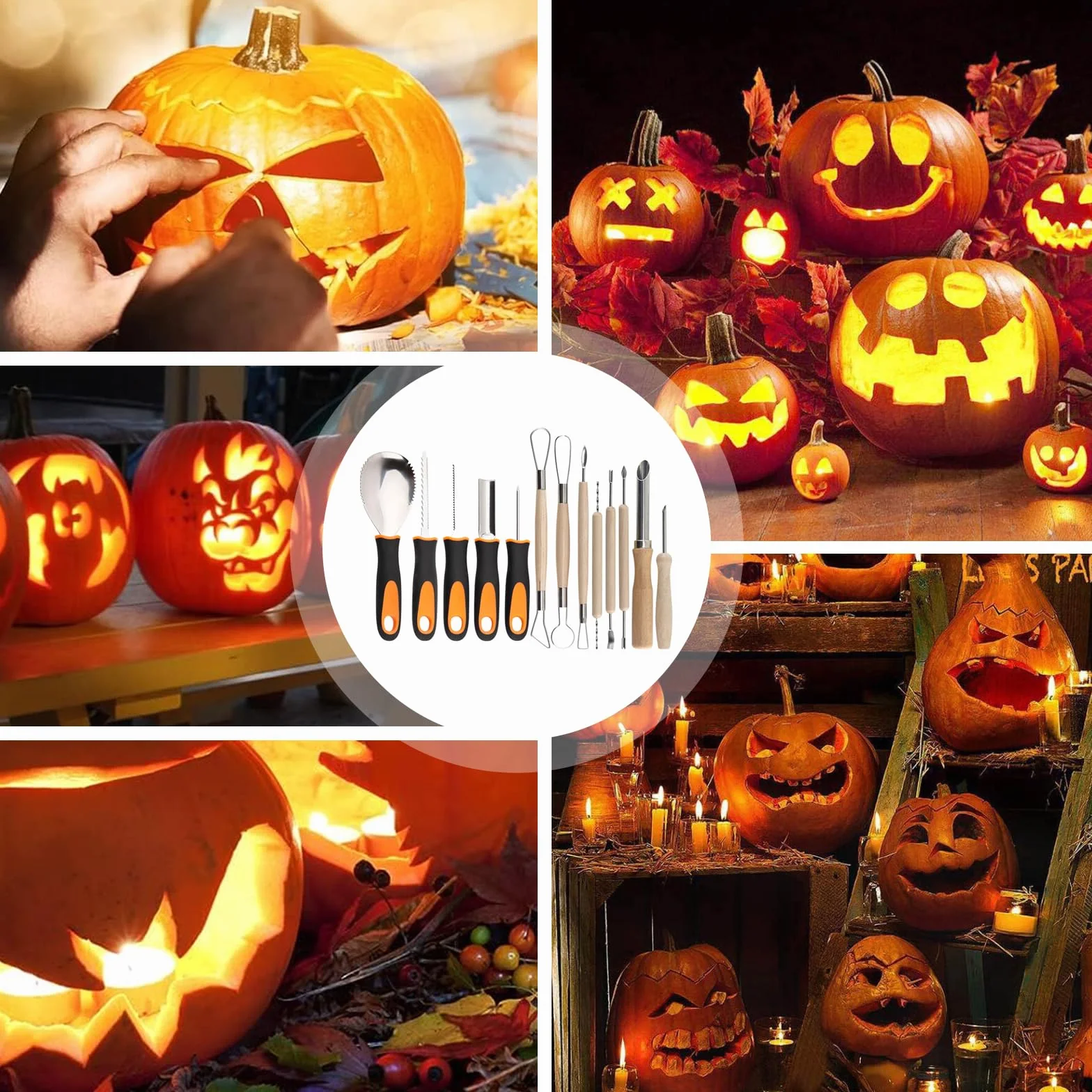Set da intaglio zucca 13 pezzi in acciaio inox per Halloween con custodia