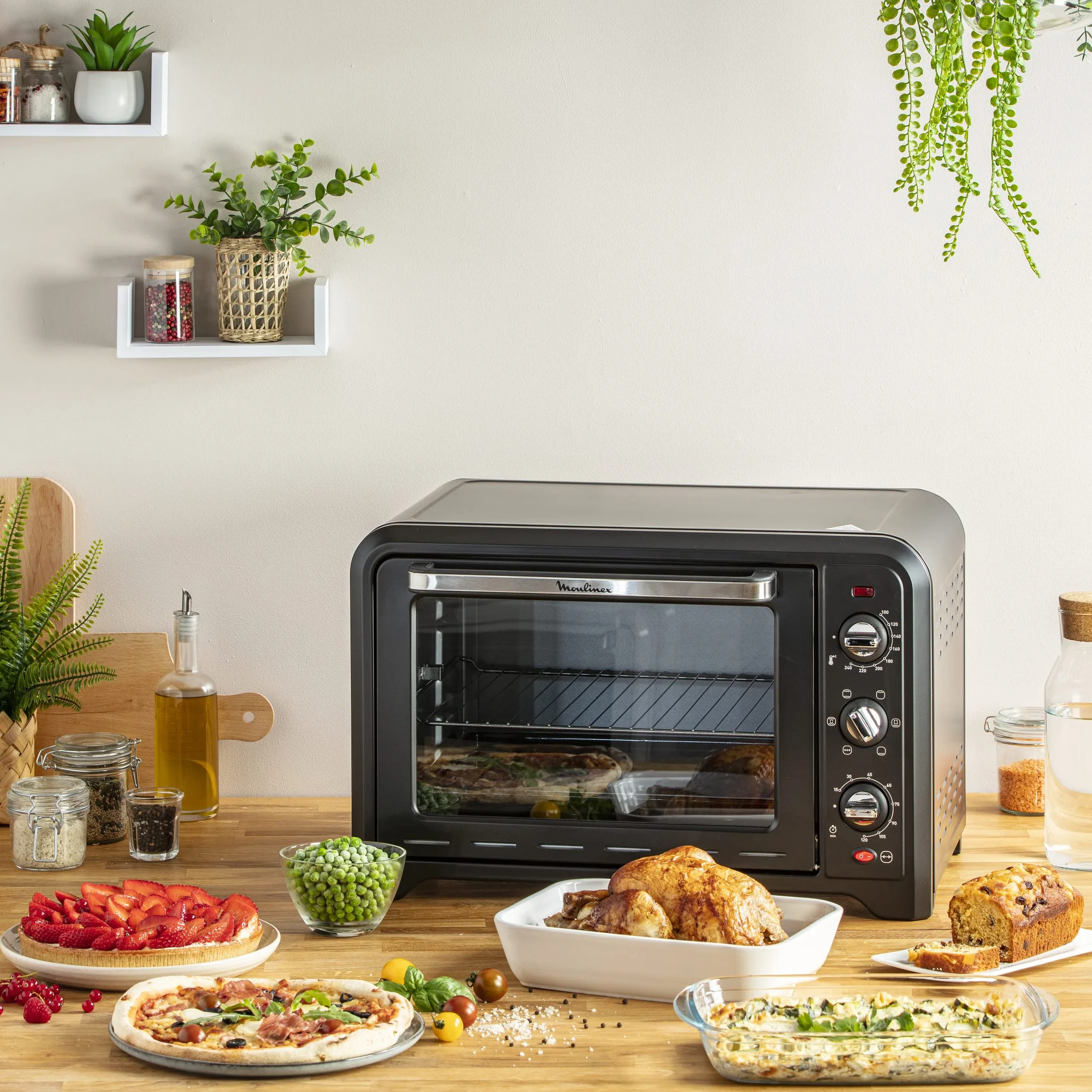 Moulinex OX4858 Optimo Forno Elettrico Ventilato 39 Litri 2000 W 240°C Forno Pizza Carne Pesce Dolci Girarrosto 7 Modalità