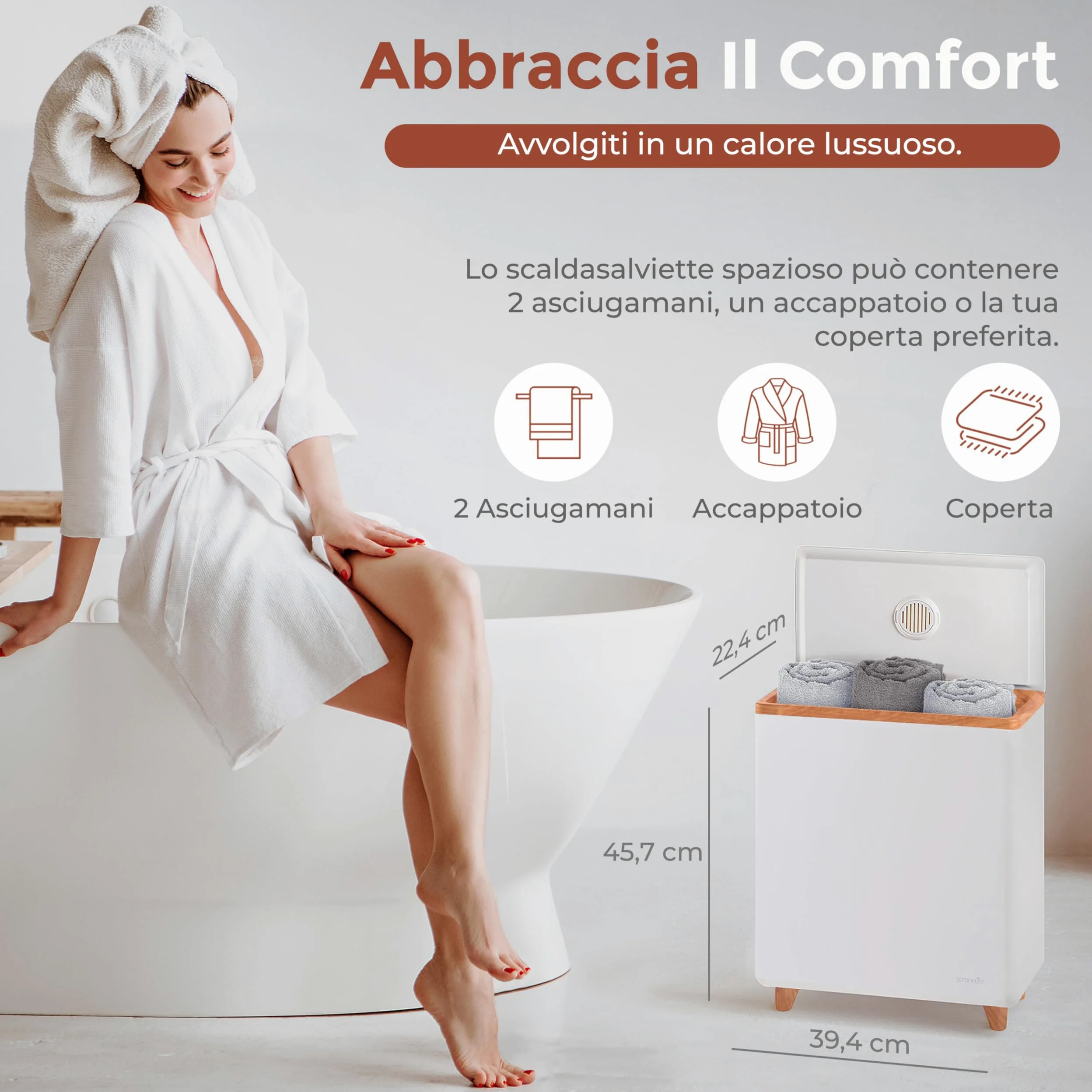 SereneLife Scaldasalviette Elettrico Bagno, Scaldasalviette Elettrico di Lusso con Secchio Rettangolare, Grande Capacità, Controllo Touch, ABS, Scaldasalviette Bagno per Asciugamani e Coperte