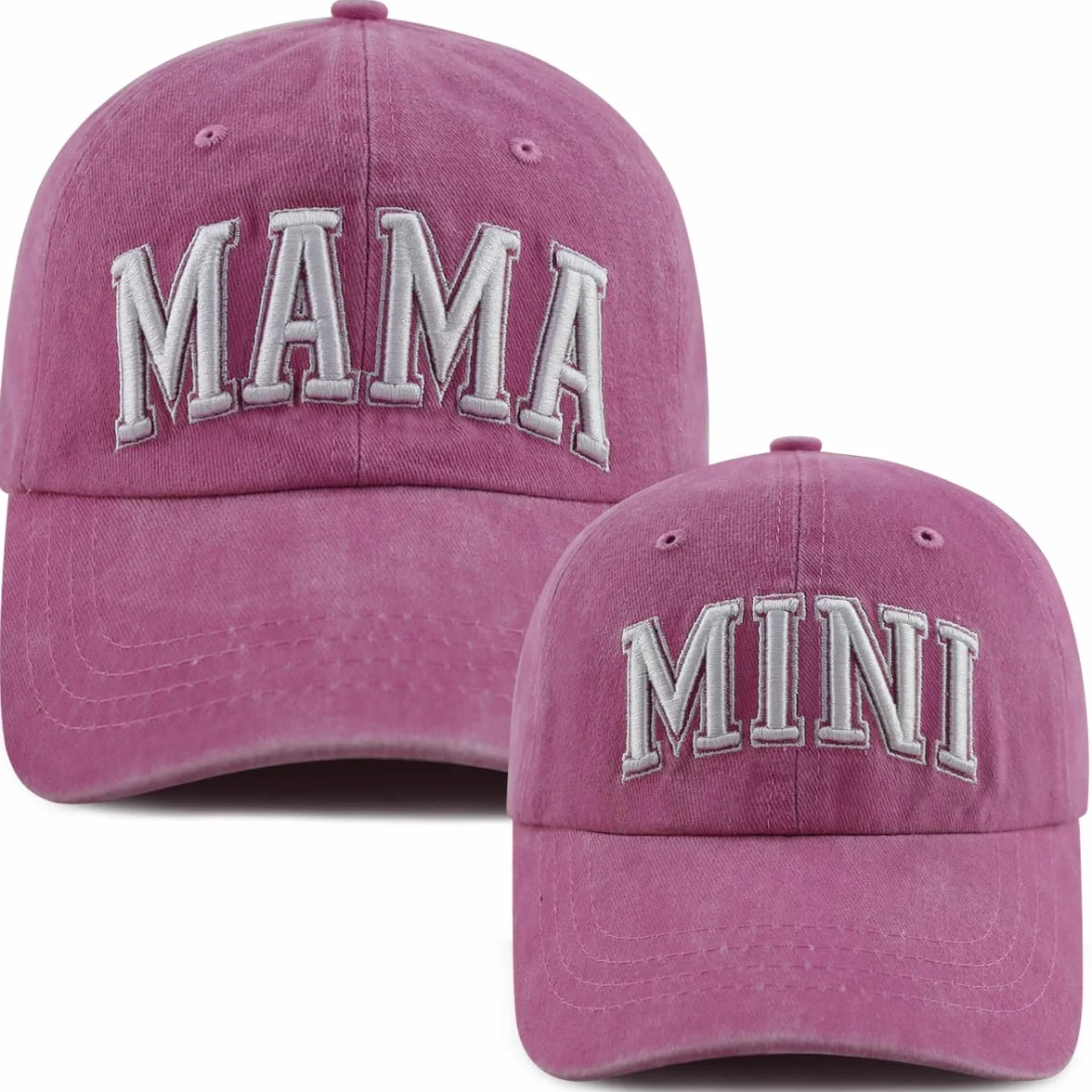 2 Cappellini da Baseball Coordinati per Mamma e Ragazza, Cotone Ricamato Regolabile