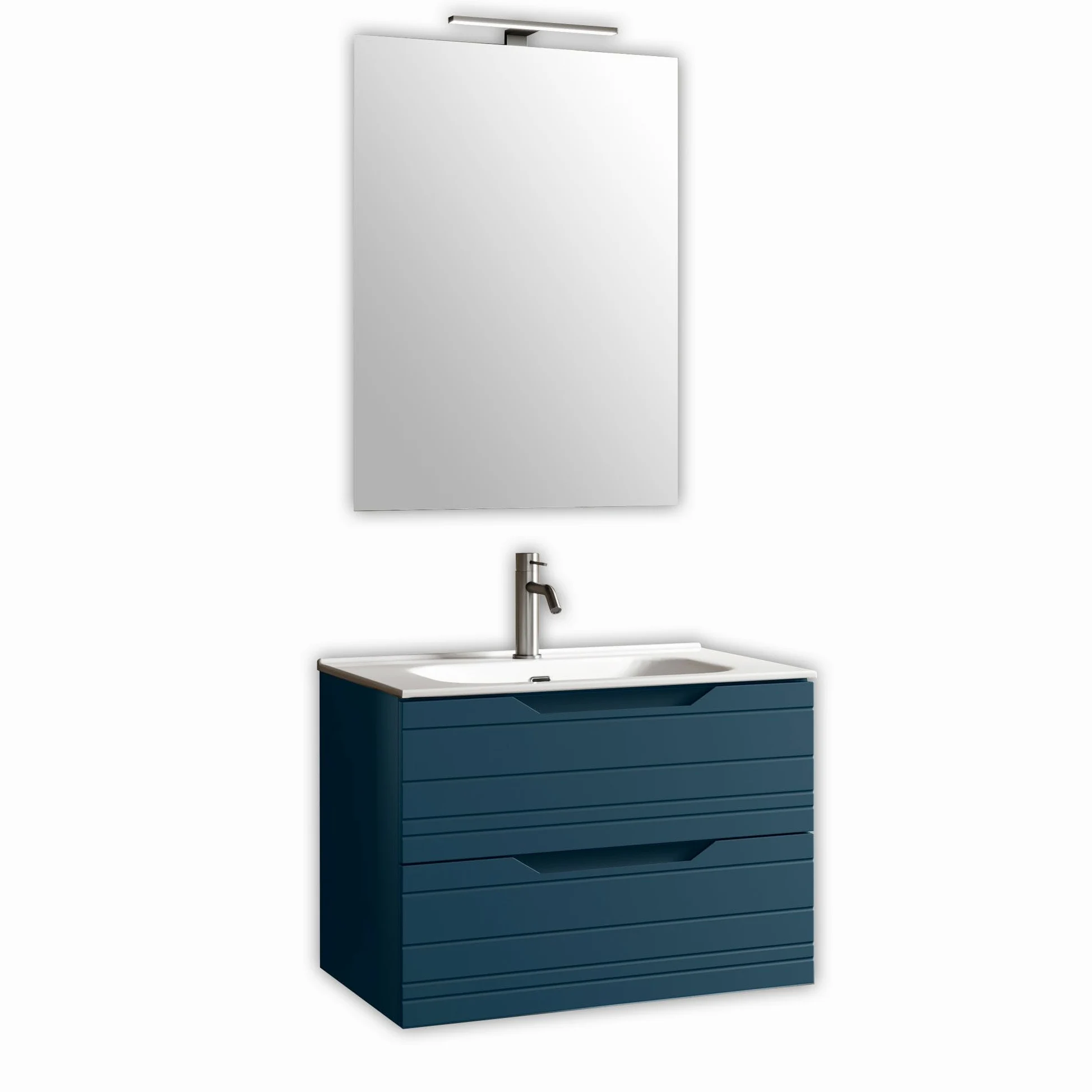 AQA DESIGN accessori casa composizione 4 pezzi bagno, base sospesa con frontali in MDF, finitura blu opaco, nr2 cassetti con scorrimento e chiusura - Blu - 61x46,5x190 cm