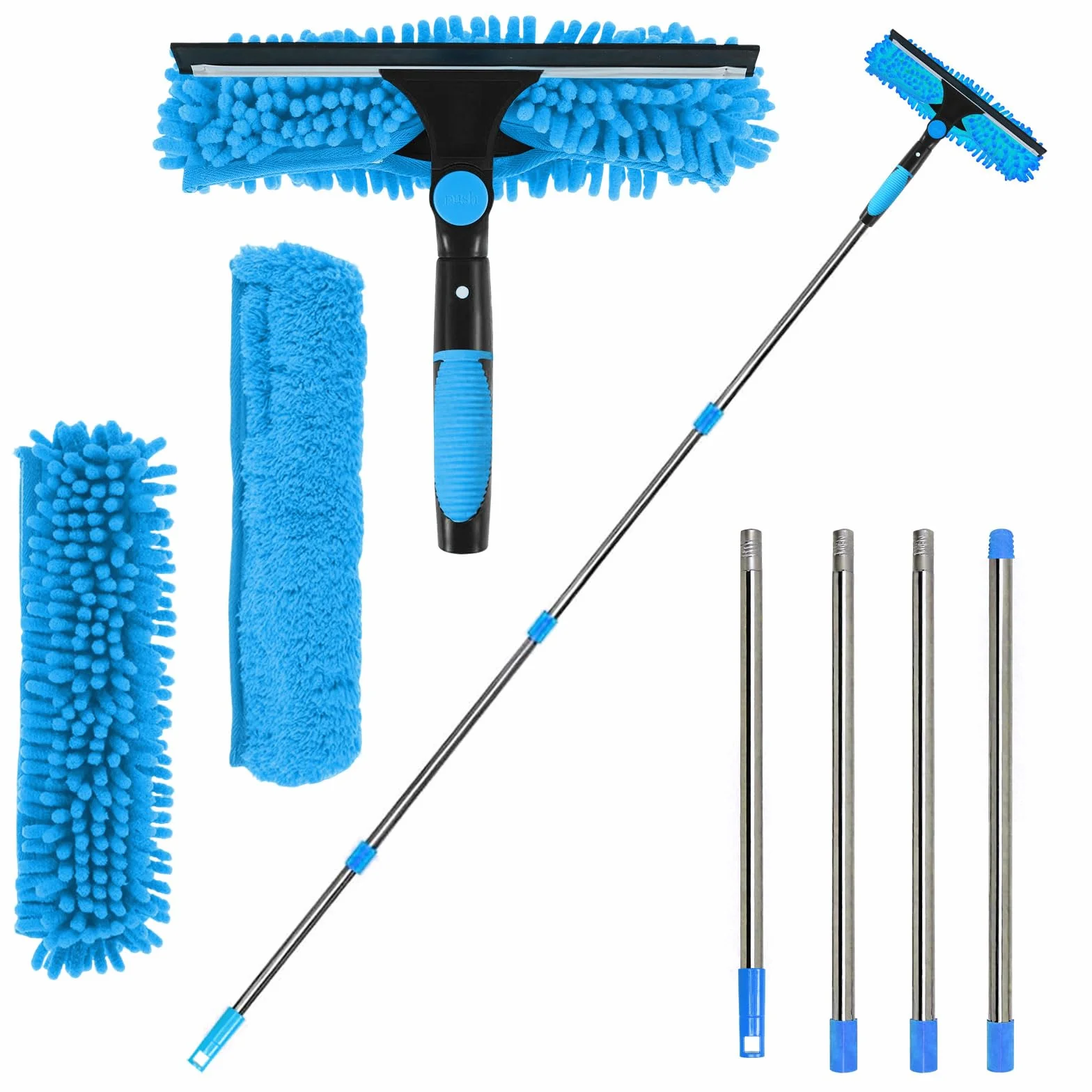MLOQI Set sgocciolatore finestre telescopico 180 cm pulitore 2 in 1 vetri auto Blu