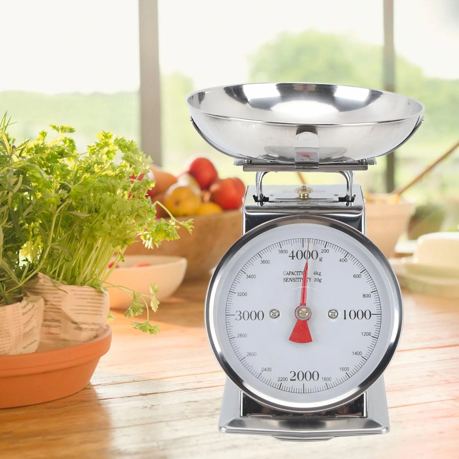 Tyenaza Bilancia da Cucina Meccanica, Tara Manuale, Bilancia per Alimenti con Quadrante in Acciaio Inossidabile ad Alta Precisione con Ciotola Rimovibile per la Cottura in Cucina (4KG)