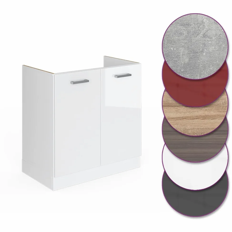 Vicco Mobile lavello cucina R-Line, Bianco lucido, 80 cm senza piano di lavoro, per la libera combinazione all'interno di sistemi cucina modulari