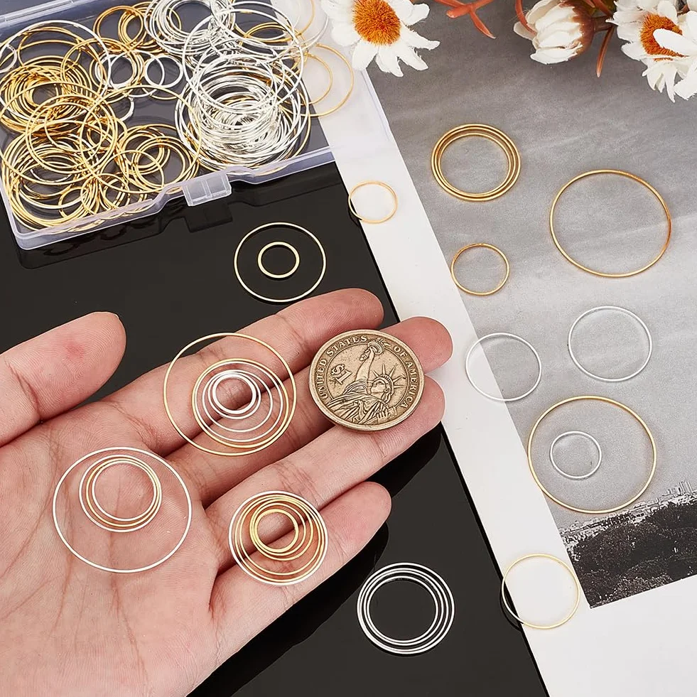 PH PandaHall 160pz Cornici per Orecchini Anelli di Collegamento Orecchini, 10/12/14/16/18/20/22/30mm Anelli per Ciondoli Oro Argento Pendenti a Cerchio per Gioielli Collana Fai Da Te