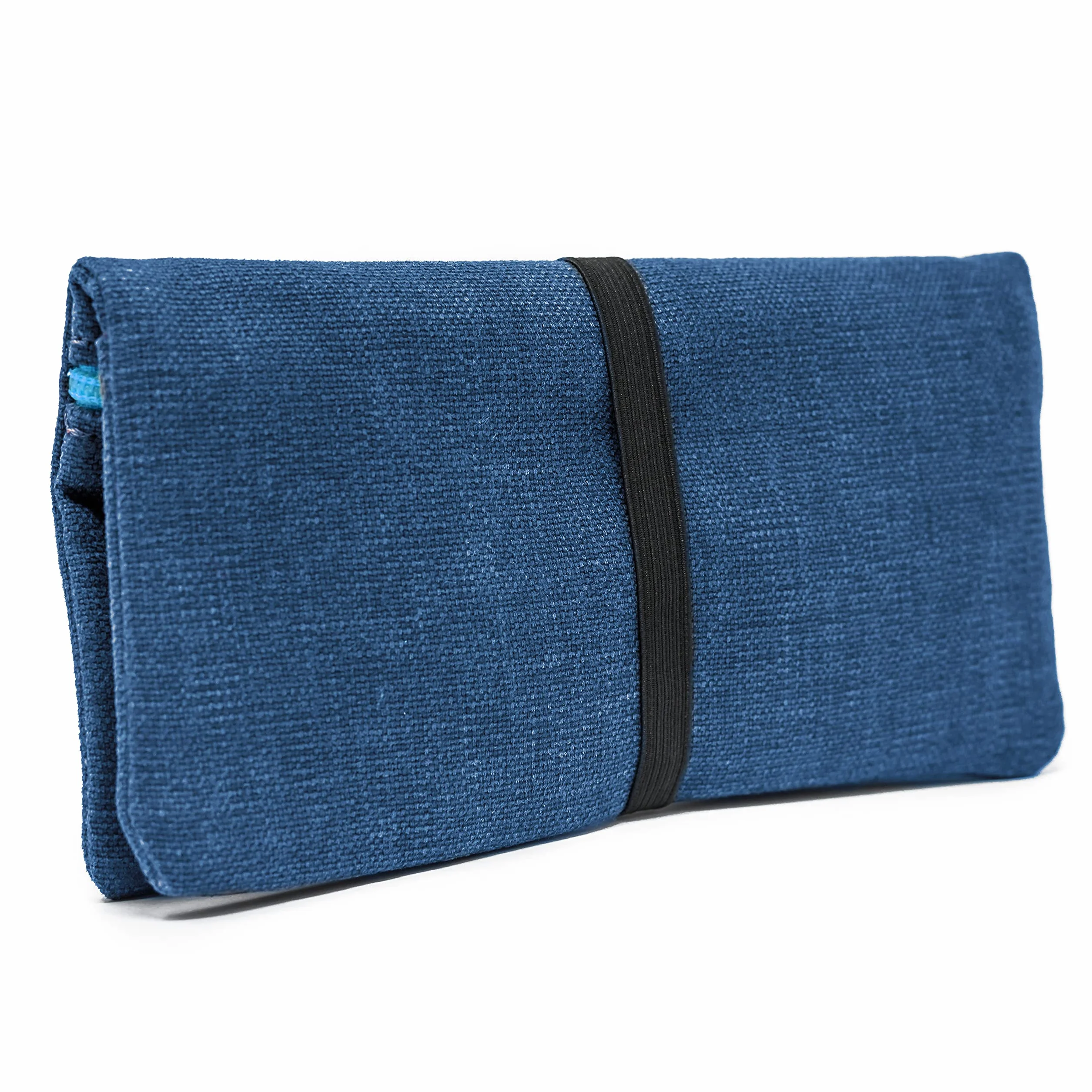Porta Tabacco in Tessuto con Scomparti per Cartine, Filtri e Accendino - Cucito a Mano - Blu Celeste