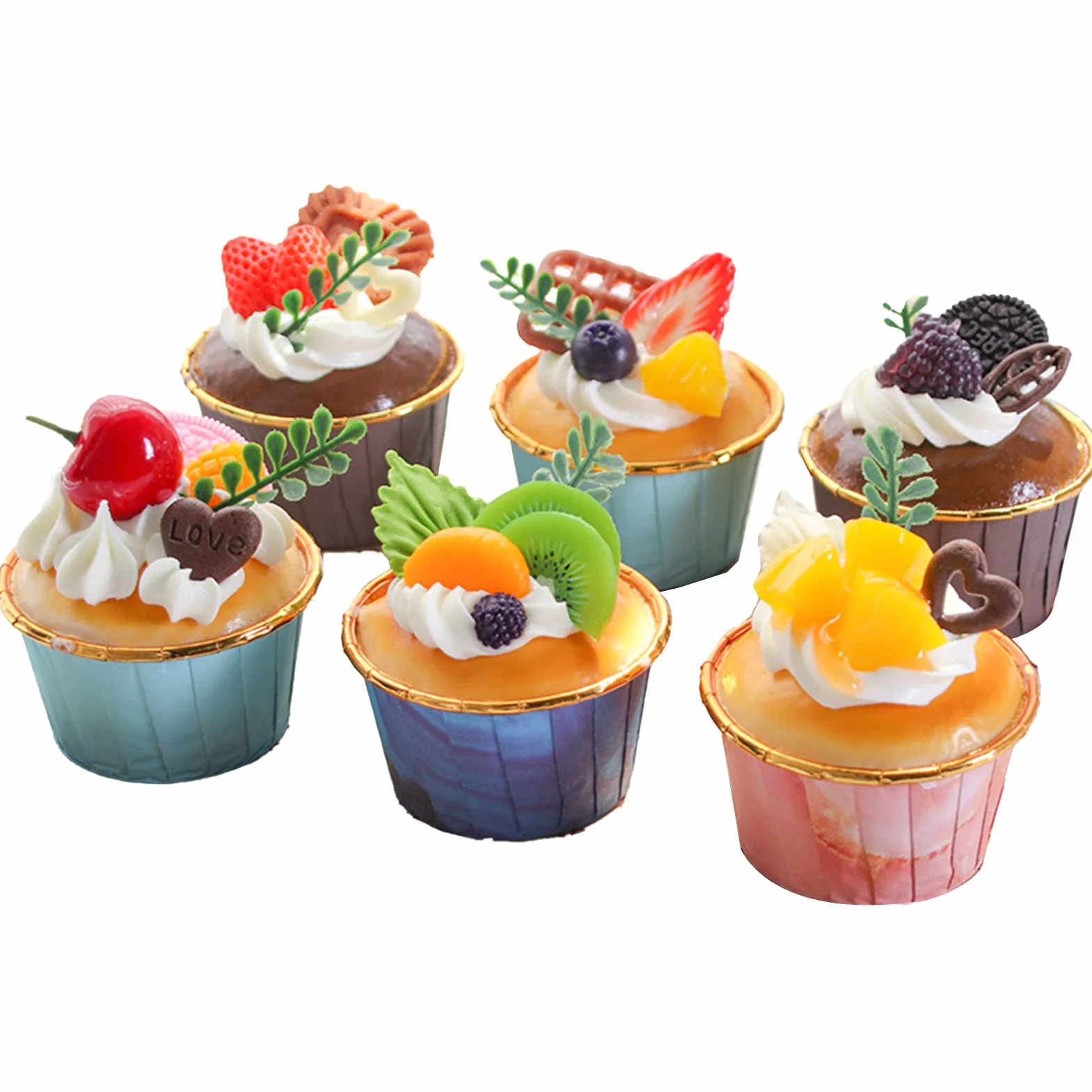 Pirottini per Cupcake Carta 6 Pezzi, Modelli Realistici Cupcake Finto Wrappers Muffin Cups per Feste