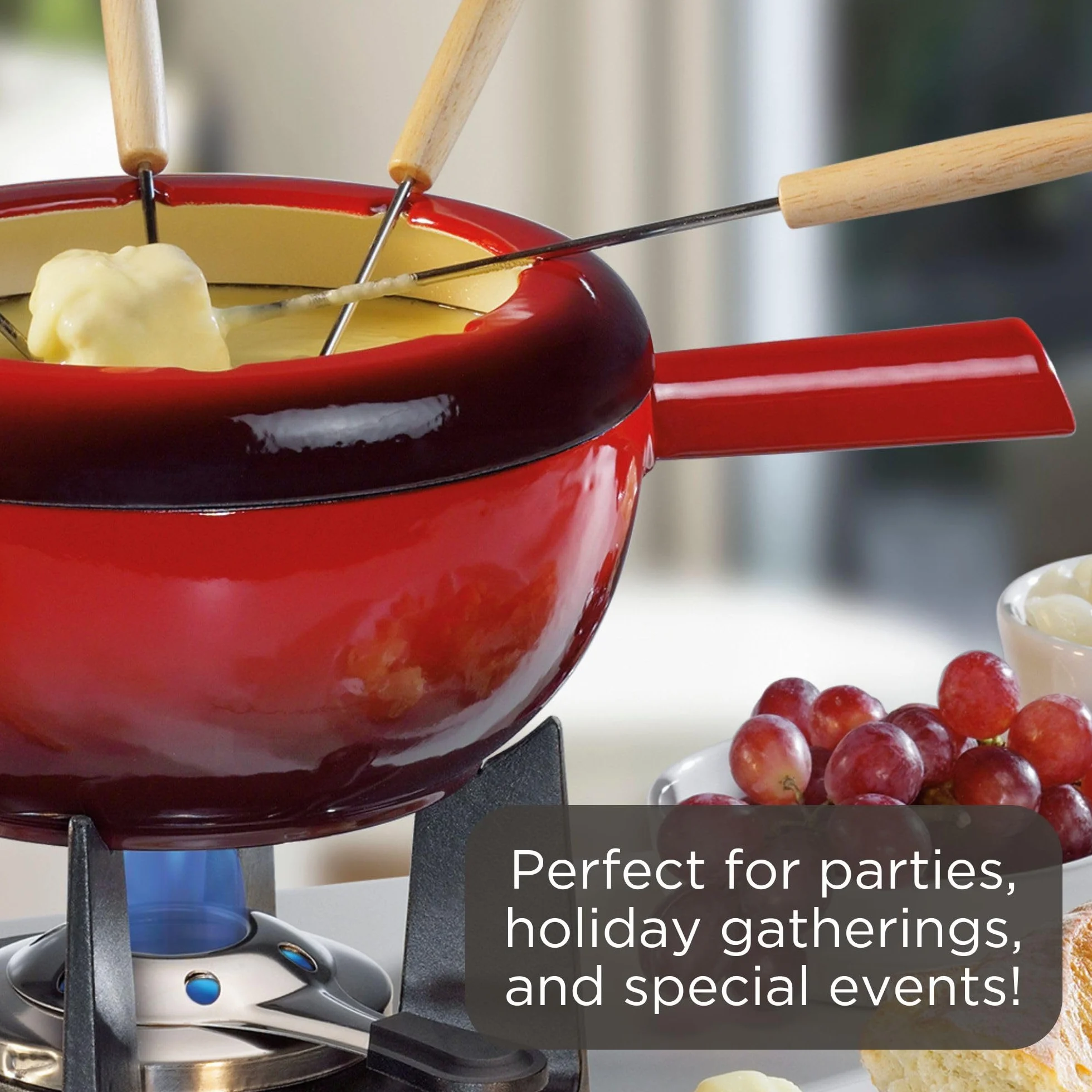 Spring Saas - Set per fonduta in acciaio INOX 18/8, 20 cm, colore: rosso
