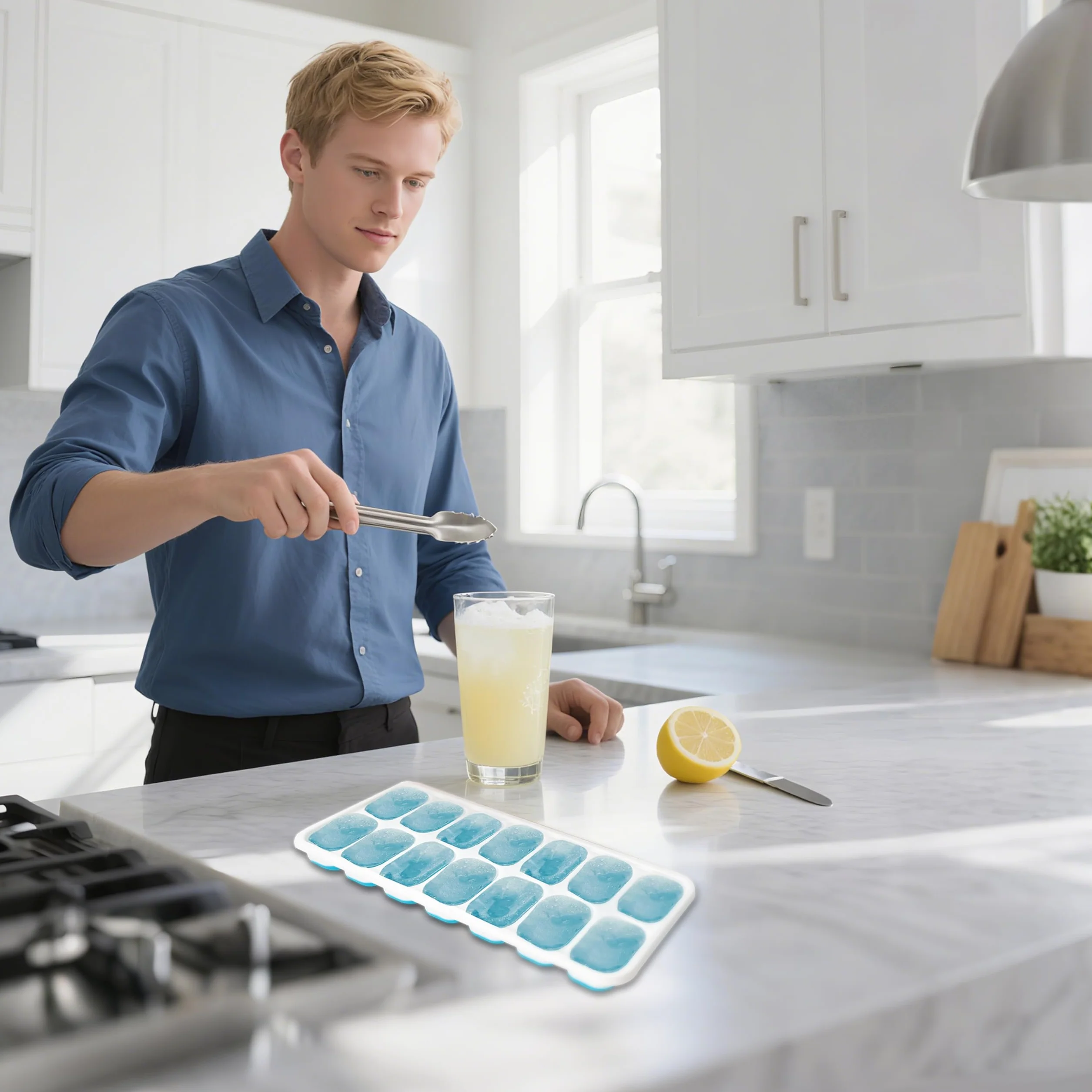 Stampo Cubetti di Ghiaccio in Silicone Alimentare con Coperchio LFGB, Adatto per Whisky e Cocktail (Rosa, Blu, Giallo, Verde)
