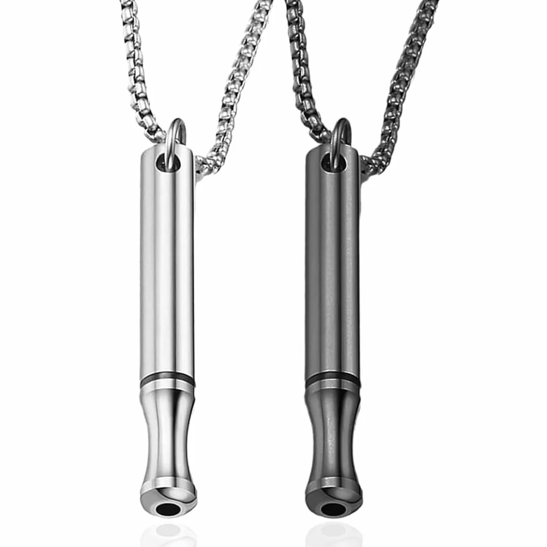 Collana Antistress Consapevole in Acciaio Inossidabile per Respirazione e Smettere di Fumare (Nero + Argento) 2 Pezzi