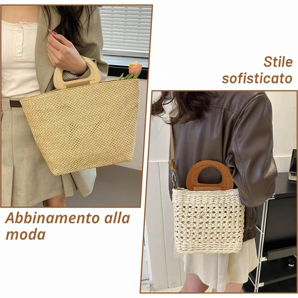 4 Pezzi Manici per Borsa in Legno a Forma di D, Accessori Fai Da Te Uncinetto