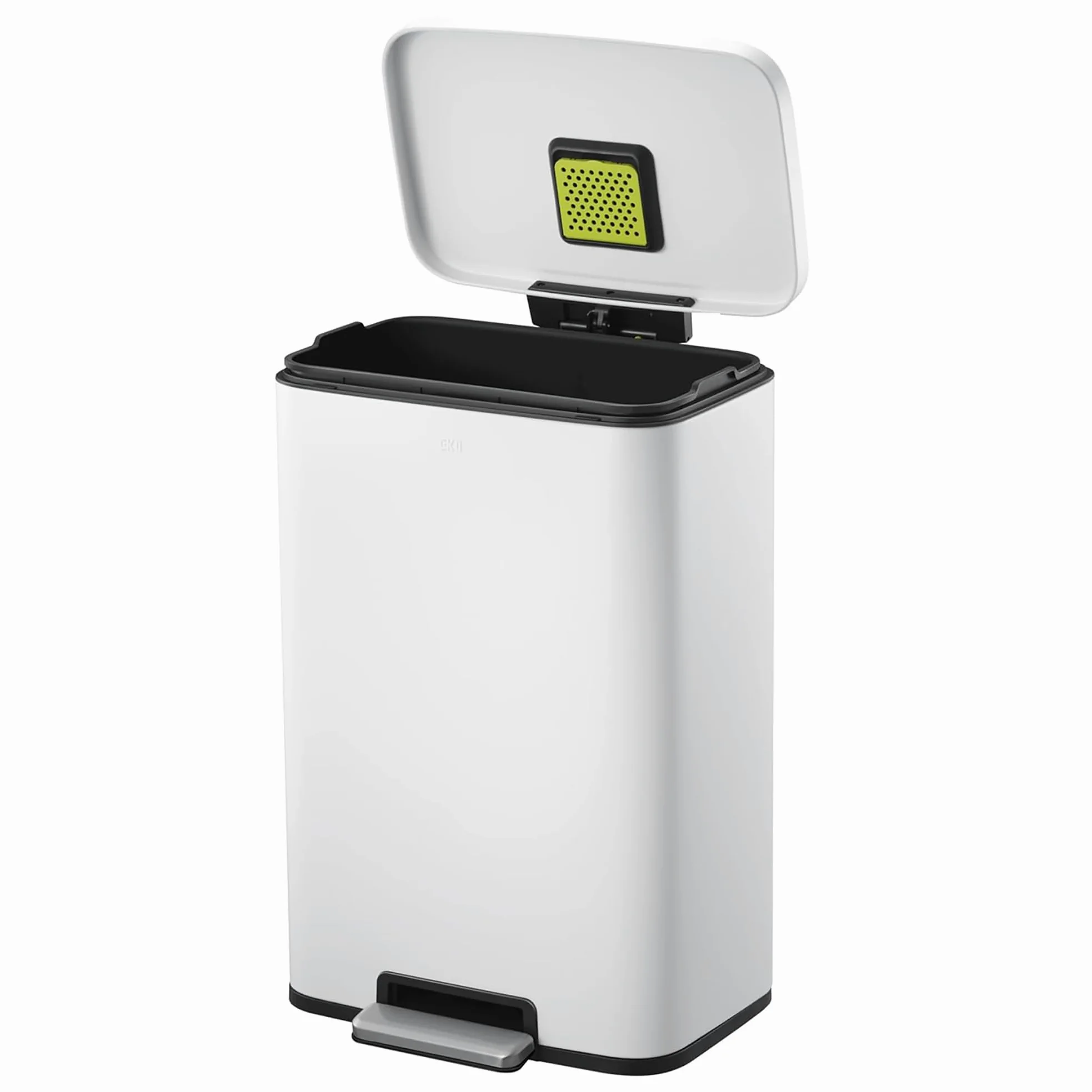 EKO Madison - Pattumiera da Cucina, 50 l, con Pedale e Coperchio a Chiusura Morbida, Colore: Bianco Opaco, in Acciaio Inox Anti-Impronta, Cestino Moderno e Robusto, Grande capacità per Il Riciclaggio