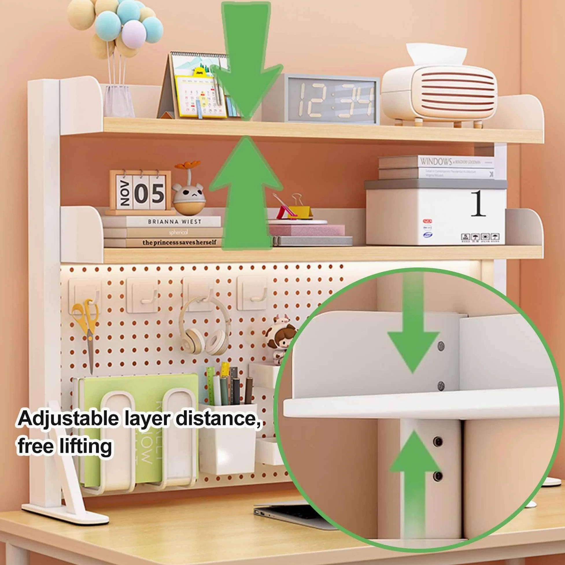 Scaffale da scrivania per dormitorio, libreria, espositore per riporre oggetti da scrivania, con morsetto, organizer per scrivania, per ufficio domestico e scrivanie per computer(60x20x38cm)