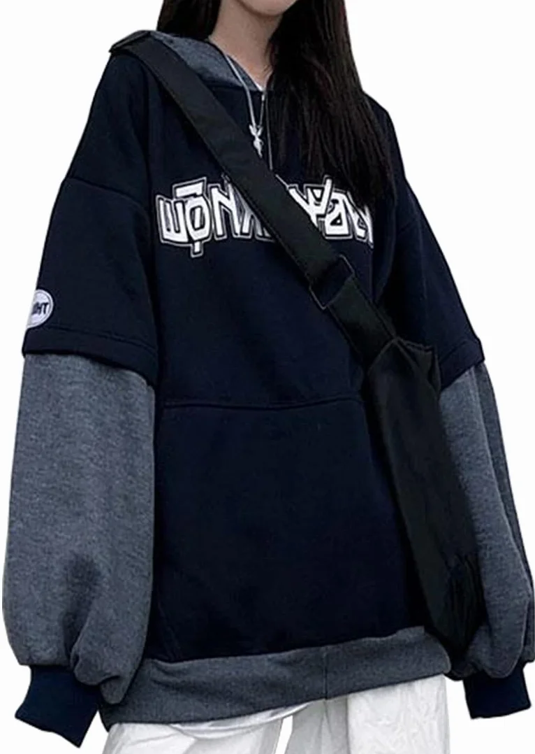 WINKEEY Japan Harajuku Maglione con Cappuccio da Donna Ragazze Autunno Inverno Felpa con Cappuccio Hip Hop Streetwear Punk Carino Felpe Maglione