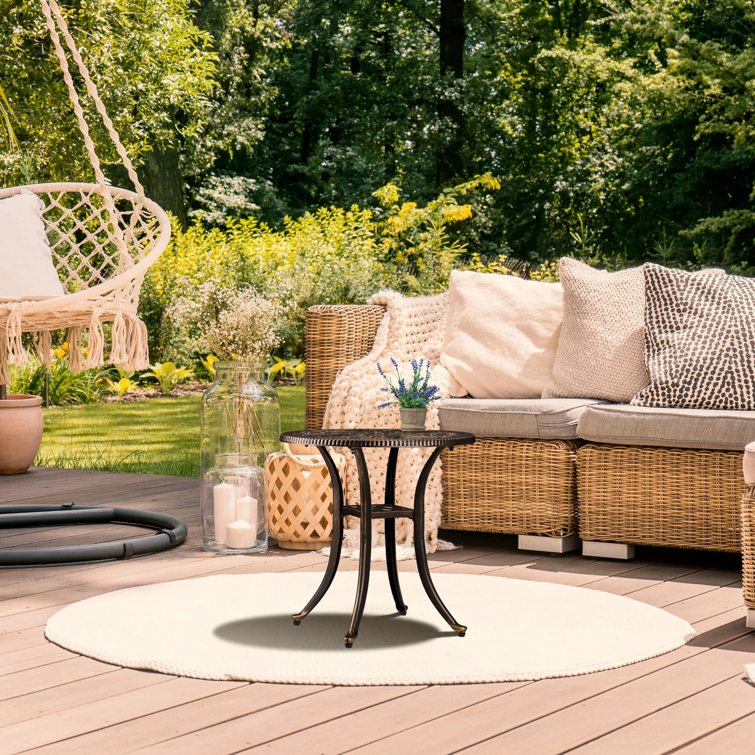 Relaxdays Tavolino da Giardino, Tavolo Rotondo da Balcone, HxD: 53x53 cm, Mobile in Alluminio da Esterno, Nero Bronzo