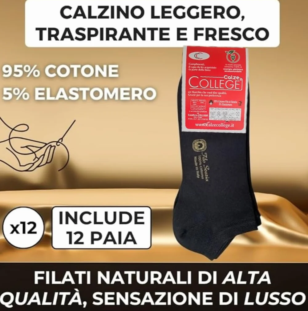 Infinity 12 Paia Calzini Fantasmini Puro Cotone Filo Di Scozia Elasticizzato Made in Italy