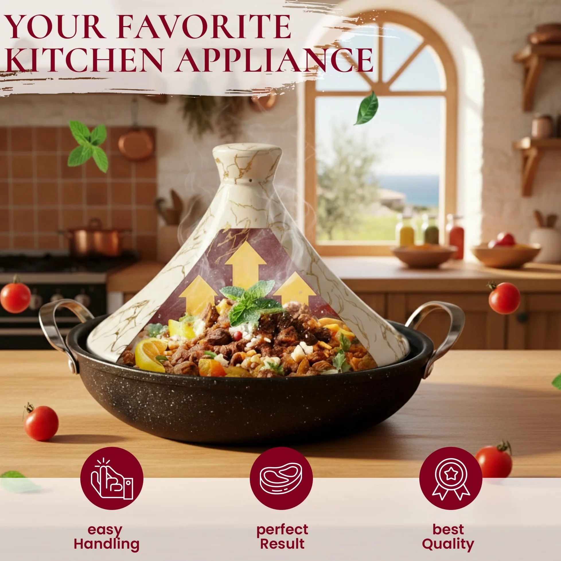 Royal Swiss Tajine 38 cm – Acciaio inox, rivestimento antiaderente, coperchio in porcellana – Adatto a tutte le fonti di calore, induzione, gas, elettrico – Cottura sana