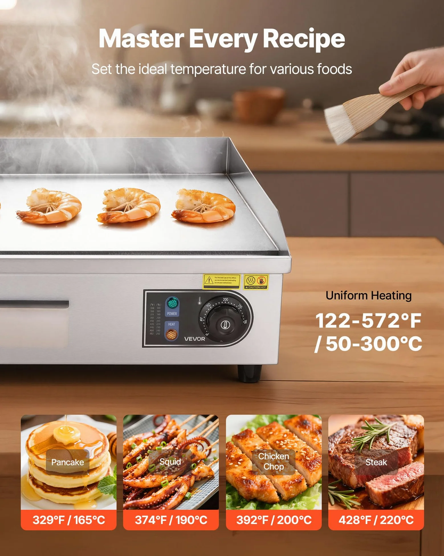 VEVOR Piastra per BBQ Elettrica Commerciale 655 x 400 mm 4000 W, Temperatura Regolabile, Griglia Piatta da Banco per Cottura BBQ Carne, Griglia da Banco con Accessori per Bistecche, Senza Spina