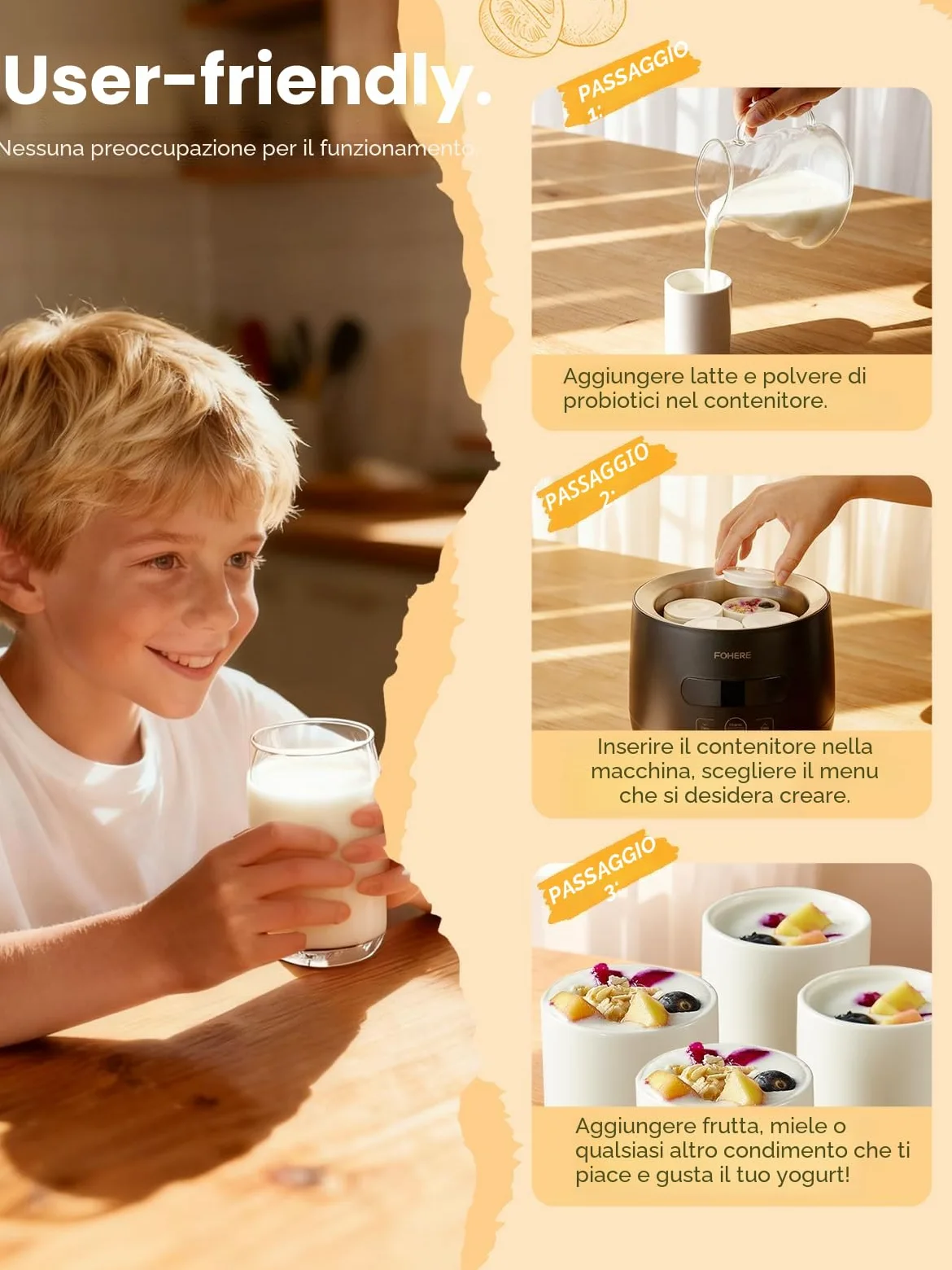FOHERE Yogurtiera Elettrica con 2 XXL Vasetti da 2000 ml e 1400 ml, 4 * 125 ml Contenitori con Coperchio, 8 Programmi Preimpostati, Accessori per Yogurt Greco, Timer Digitale, 100% BPA Free