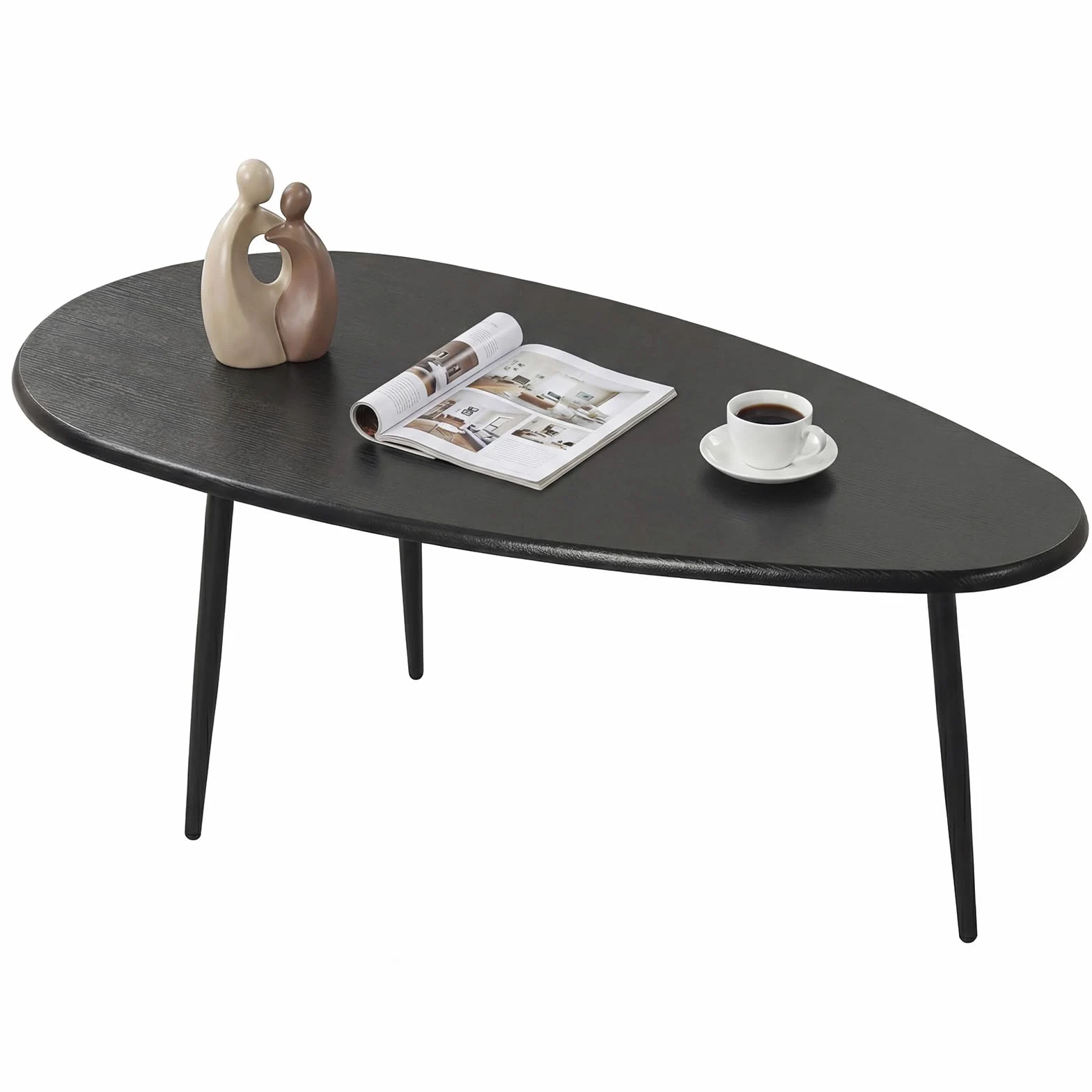 COSTWAY Tavolino da Salotto Ovale, Tavolino da Caffè con Struttura Metallica Robusta e Design Compatto, Tavolo Basso per Soggiorno, Ufficio e Lounge (Nero)