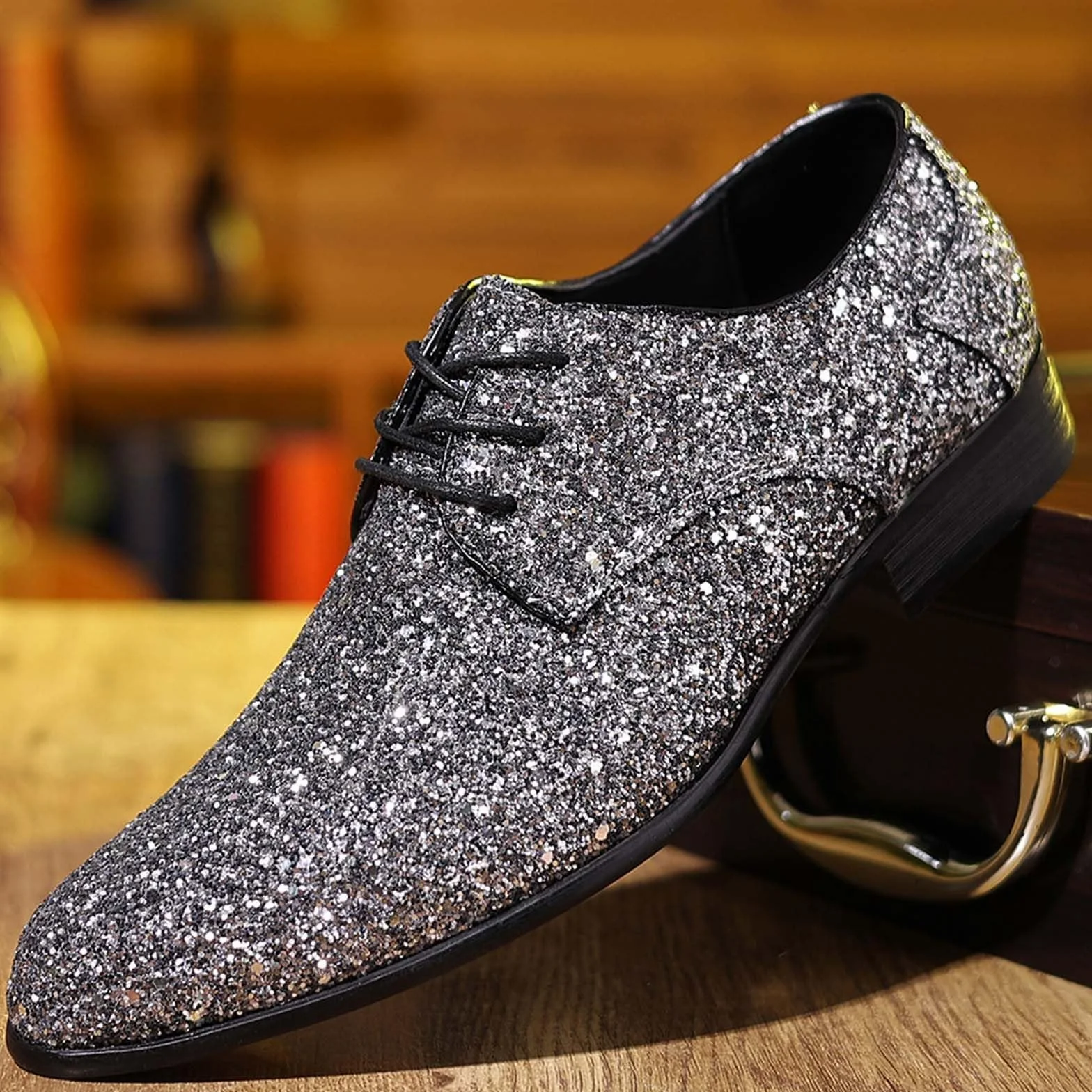 Scarpe da ginnastica glitterate uomo argento paillettes punta chiusa carnevale lavoro feste