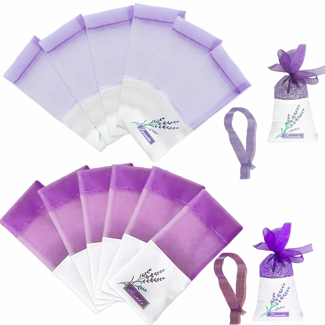 YUZNA 12 Sacchetti di Lavanda Vuoti, Lavanda Sacchetti Profumati per Armadio,Bustine di Lavanda Organza Viola,Sacchetti Organza Lavanda per Spezie Erbe Lavanda Sacchetto Cotone con Cordoncino