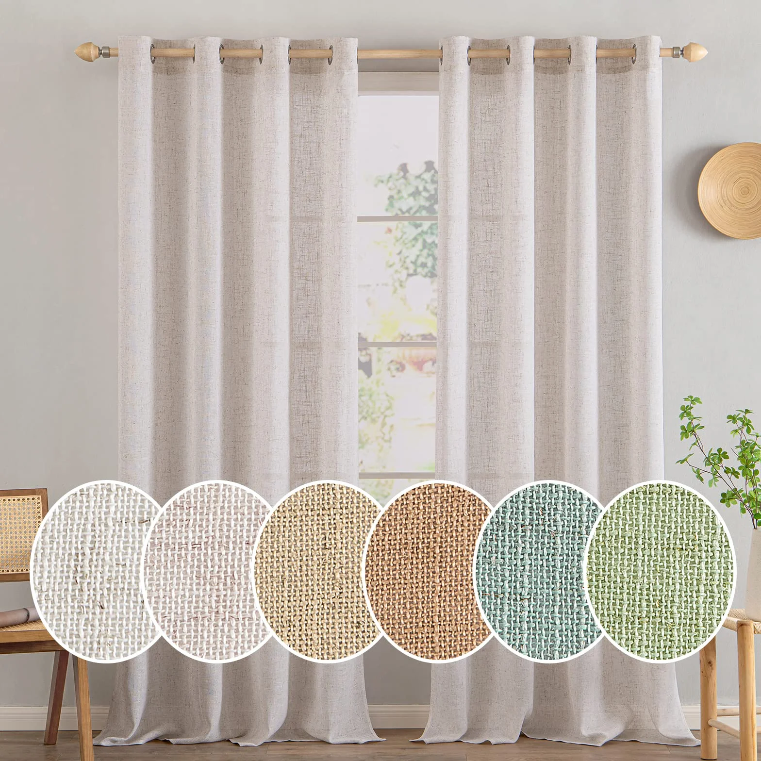 MIULEE Lino Tende Finestre Occhielli Tenda Pannello Traslucido Moderne Vela Trasparente 2 Pezzo Set Lino Naturale Bianco 140x260 cm