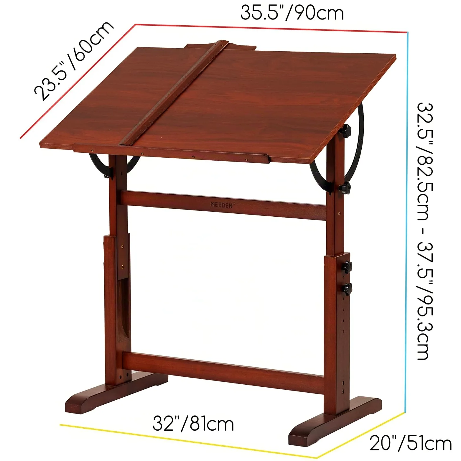 MEEDEN Set di tavolo da disegno e sgabello, in legno, stile vintage, con sedia da disegno e tavolo da lavoro con altezza regolabile, piano inclinabile per opere d'arte, grafica, scrittura