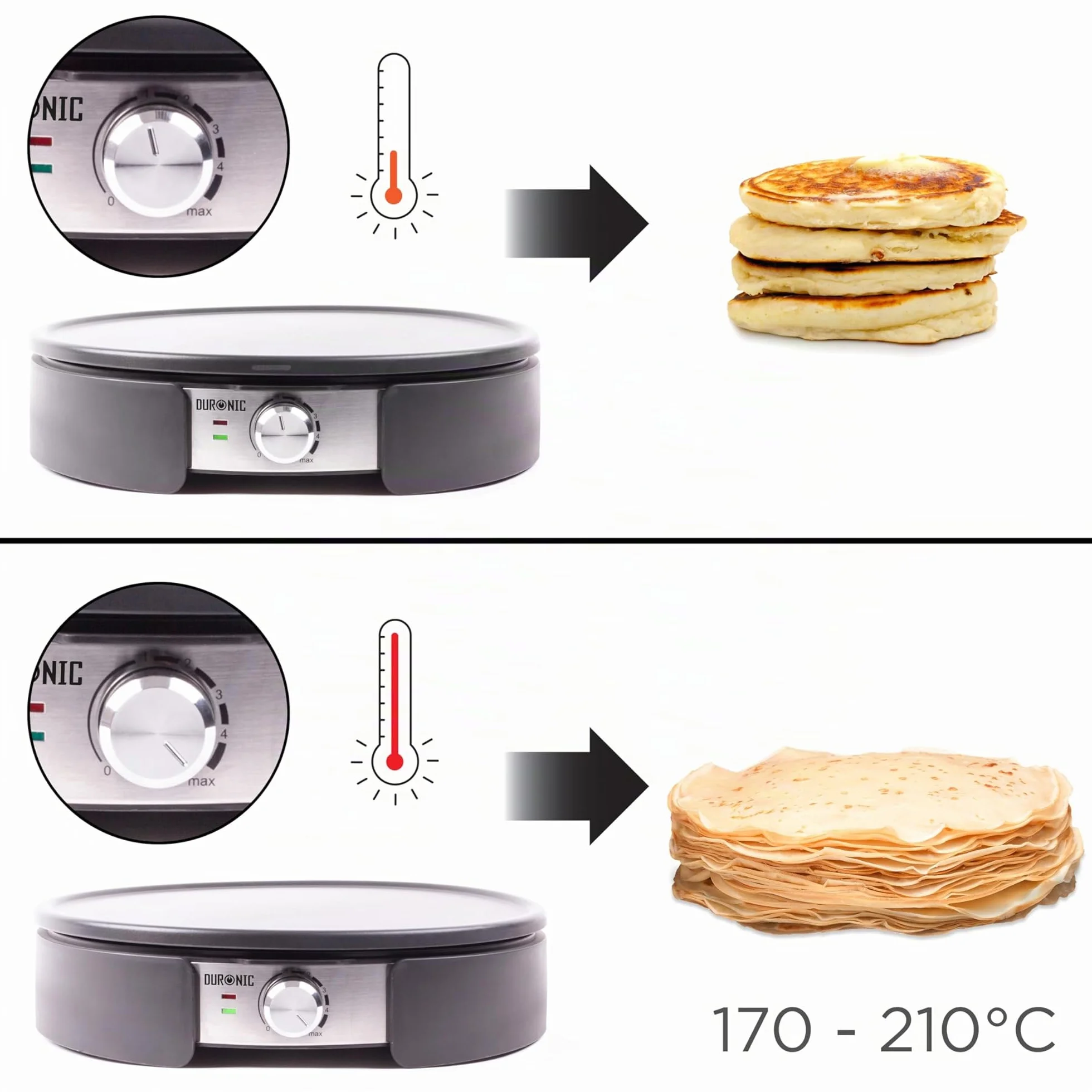 Duronic PM152 Crepiera elettrica 1500W, Piastra antiaderente 37 cm, Crepes maker
