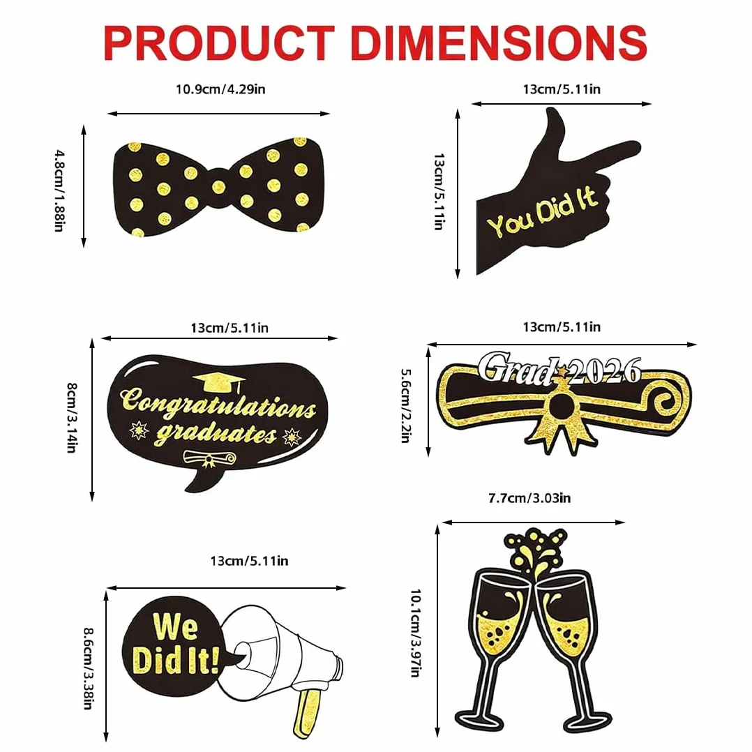 Foto Props Laurea 2026 | 20 Pezzi Gadget Divertenti Nero Oro per Photo Booth. Decorazioni per Festa di Graduazione, Accessori in Carta per Foto Indimenticabili Abi & Bachelor.