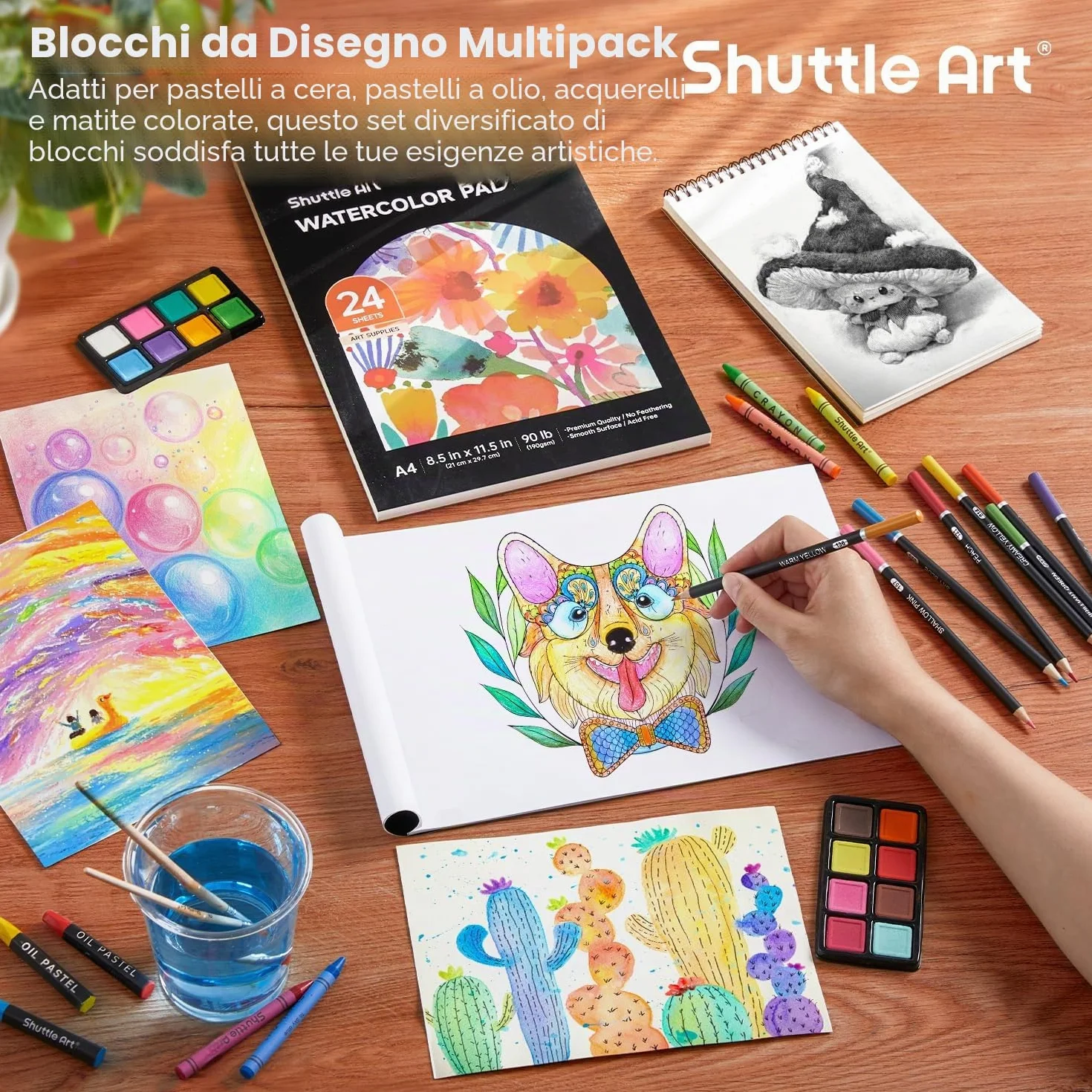 Set d’arte di luxe, Shuttle Art Kit d’arte con penne acriliche da disegno pastelli a olio acquoso pannelli di colore filigrana libri di colore acquoso Pad da disegno per bambini adulti