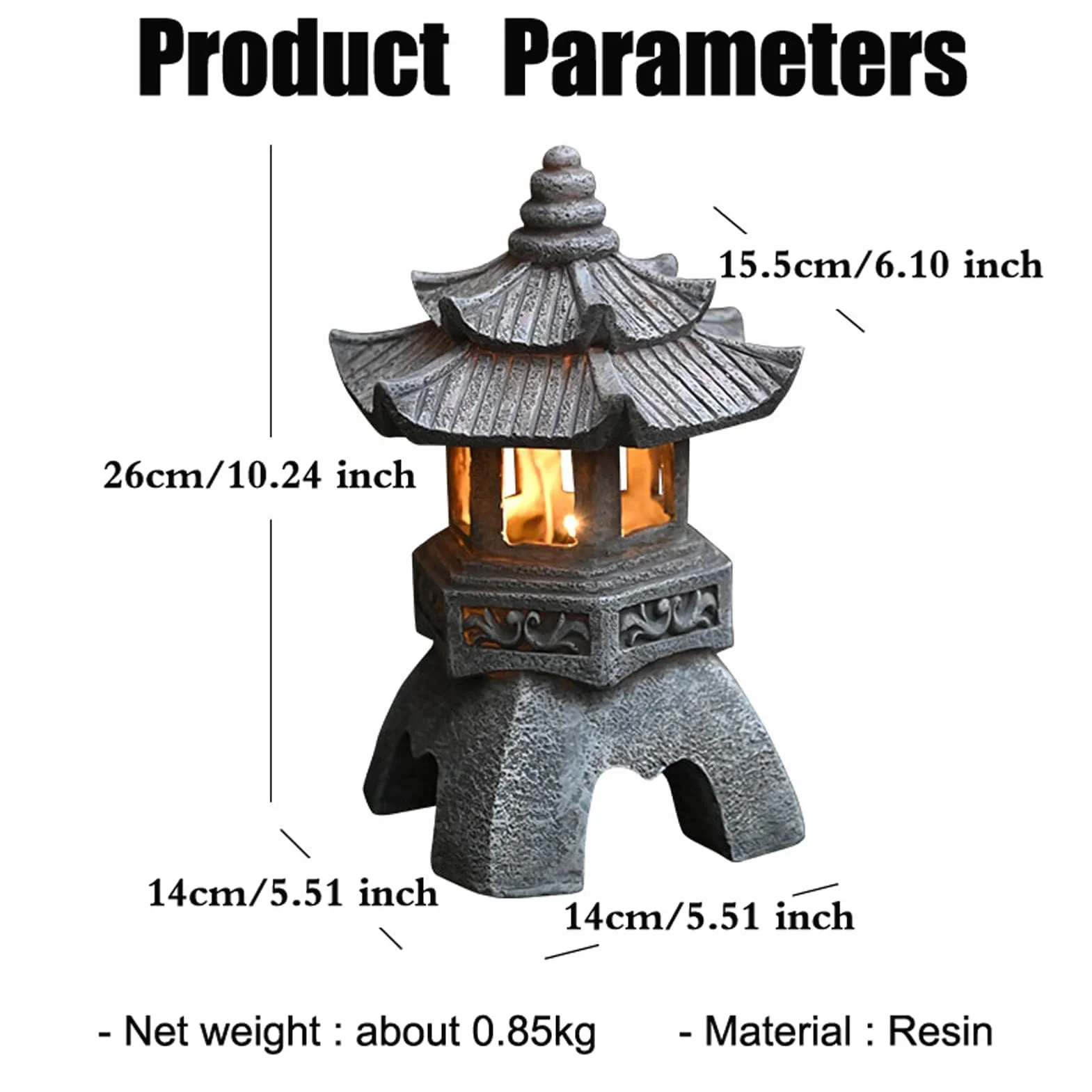 Lanterna solare giapponese Zen da giardino a pagoda 26 cm grigio