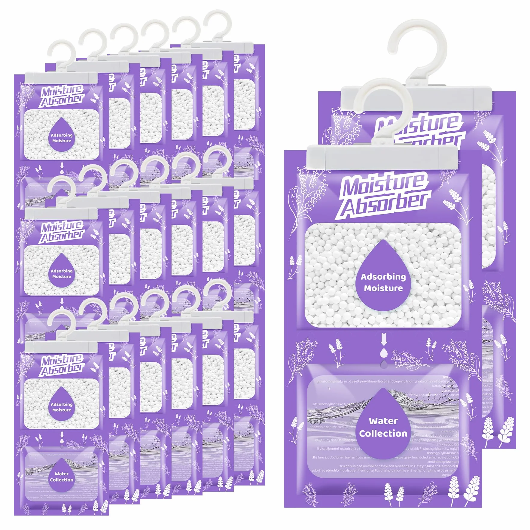 20 x 230 g, deumidificatore sospeso, con profumo, assorbitore di umidità per cantina, camera da letto, lavanderia, anti-umidità, anti-muffa, sacchetto di essiccante – lavanda