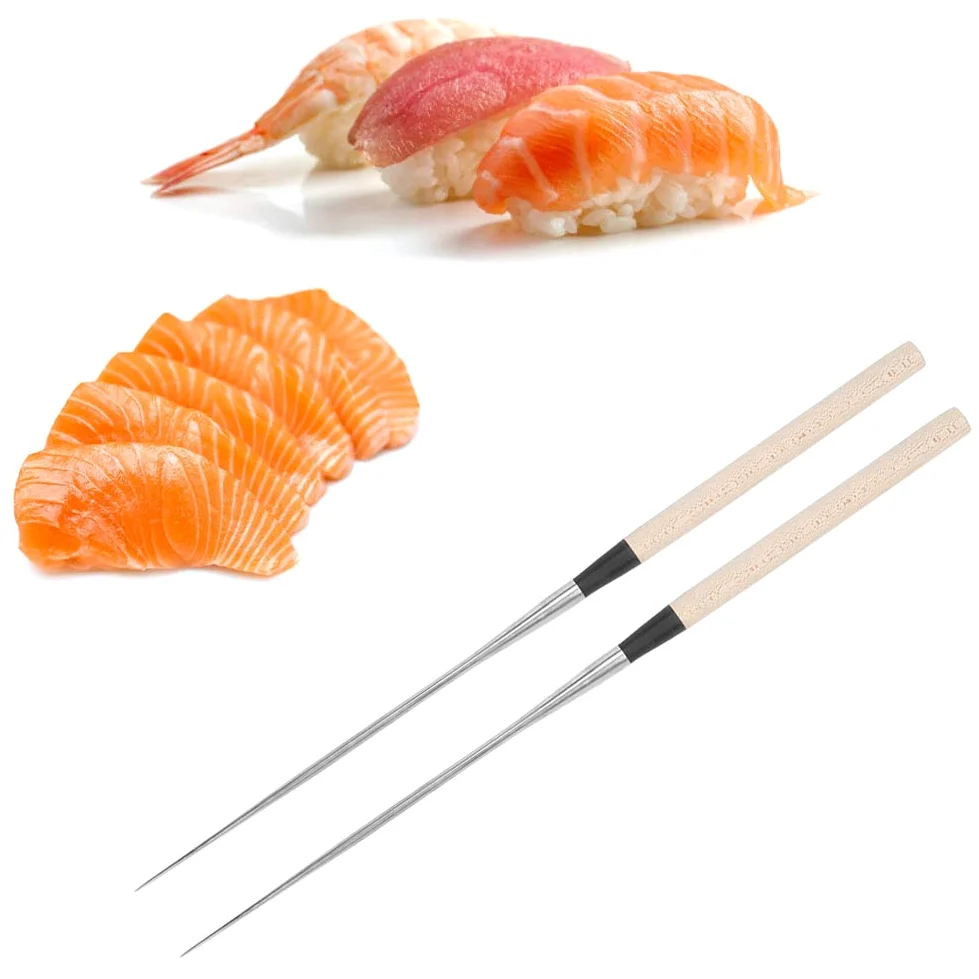 Ejoyous Bacchette in Acciaio Inossidabile con Manico in Legno Bacchette per Sushi Giapponesi 304 Punte Appuntite per per Alimenti 2 Dimensioni per la di Casa Ristorante Servire (Grande 30 cm)