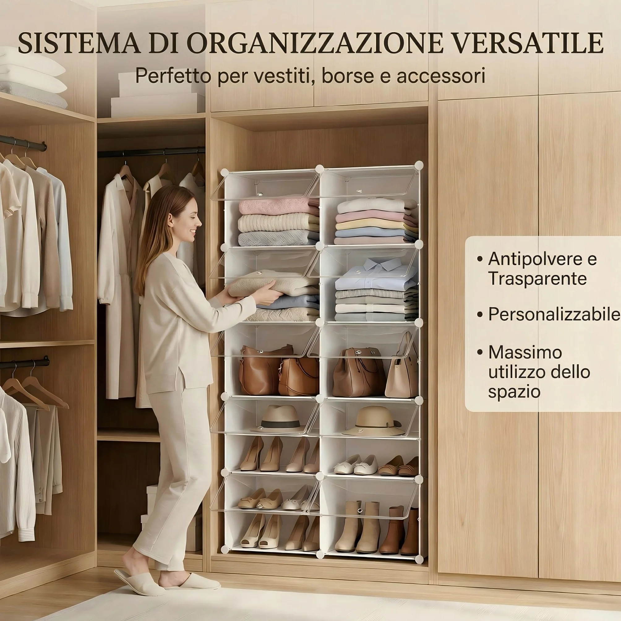Scarpiera salvaspazio slim alta e stretta 10 livelli con porta bianca plastica modulare per ingresso corridoio camera da letto