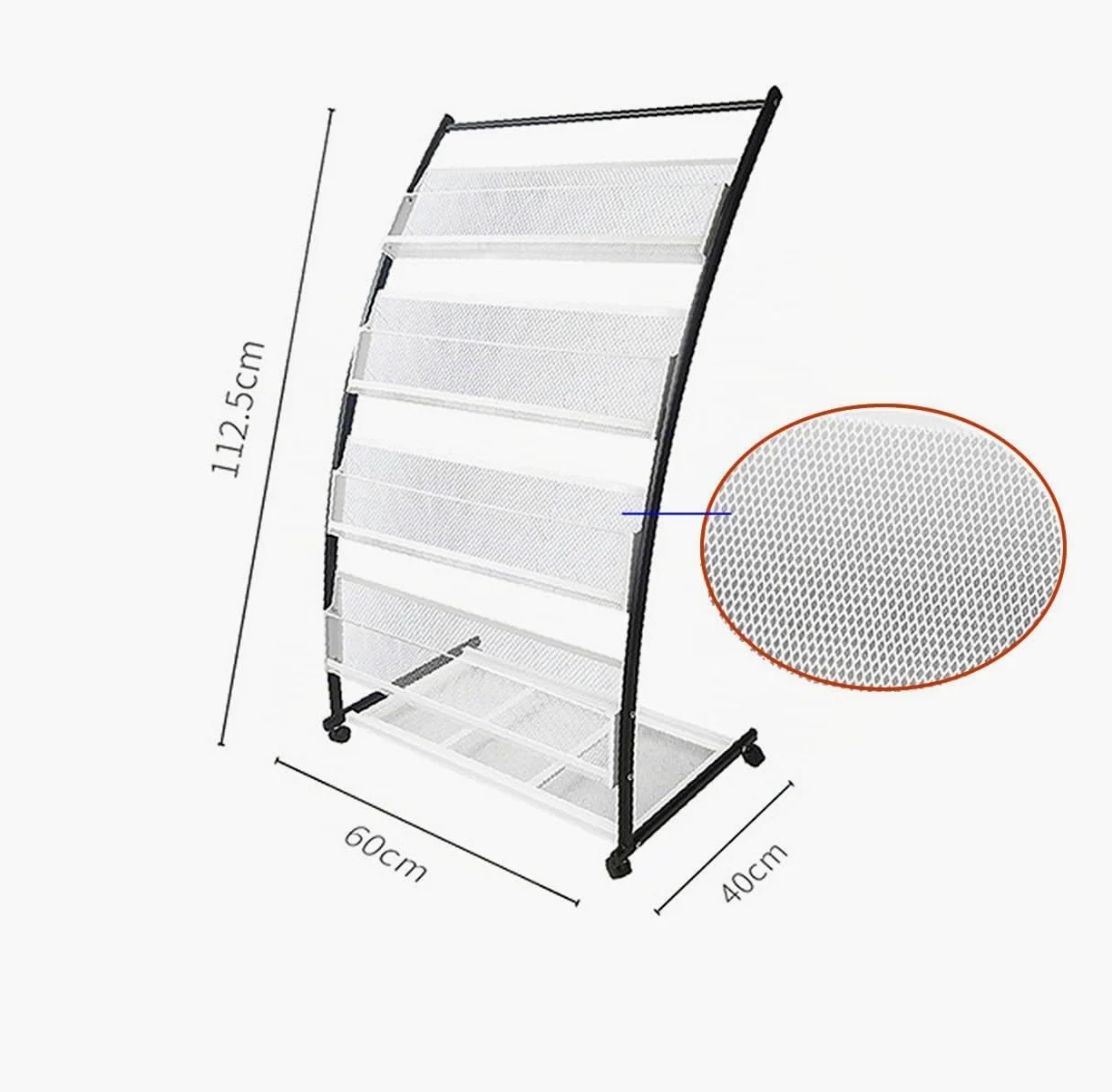 TUKA-i-AKUT Portariviste con 4 Ripiani + Ruote, Espositore da Pavimento per Pubblicazioni Brochure Riviste Giornali Letteratura Opuscoli, Porta Brochure in Acciaio Inossidabile, 60x40x113 CM TKD8692