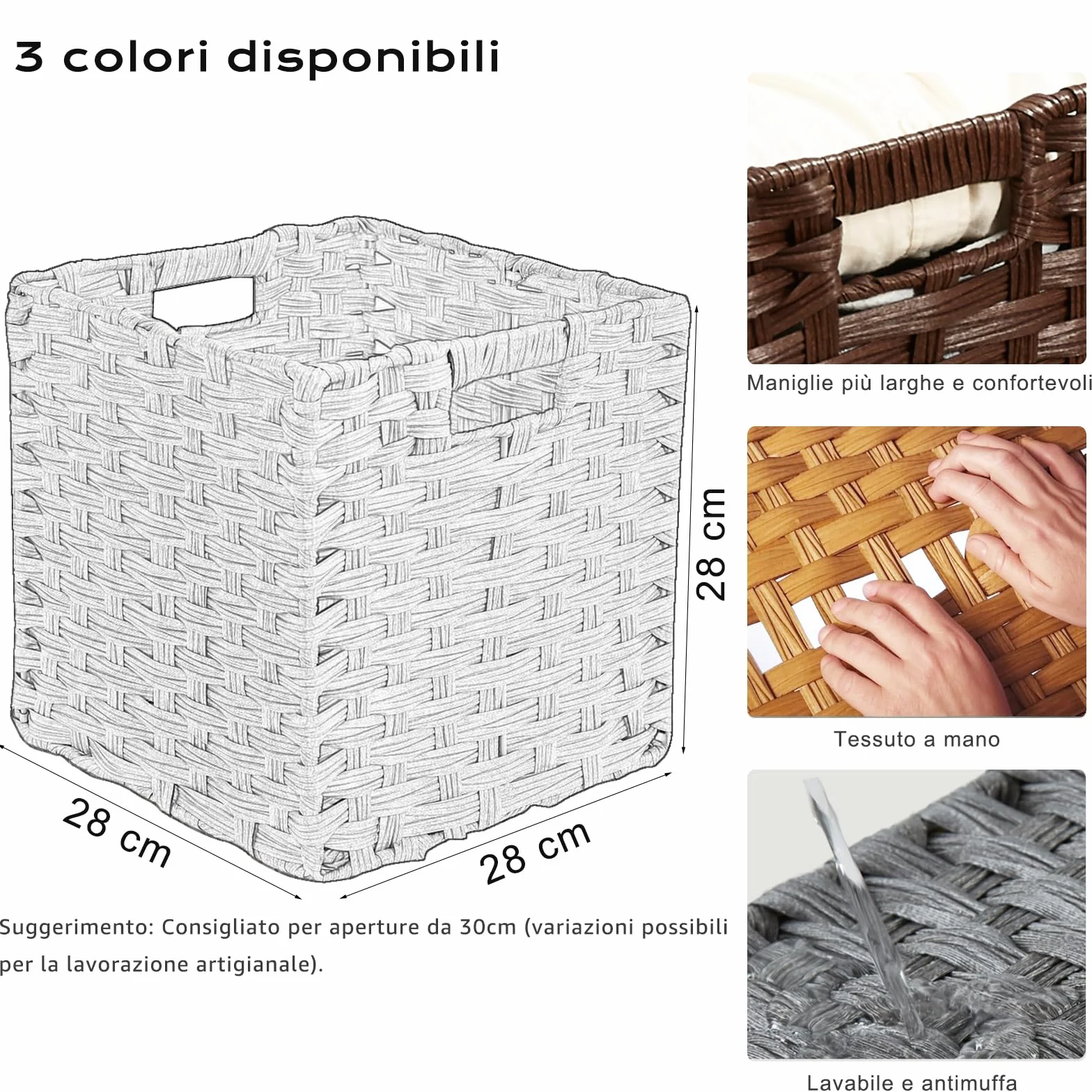 MANGATA Cubi portaoggetti 28 cm cesto intrecciato polipropilene Grigio cenere 2 pezzi