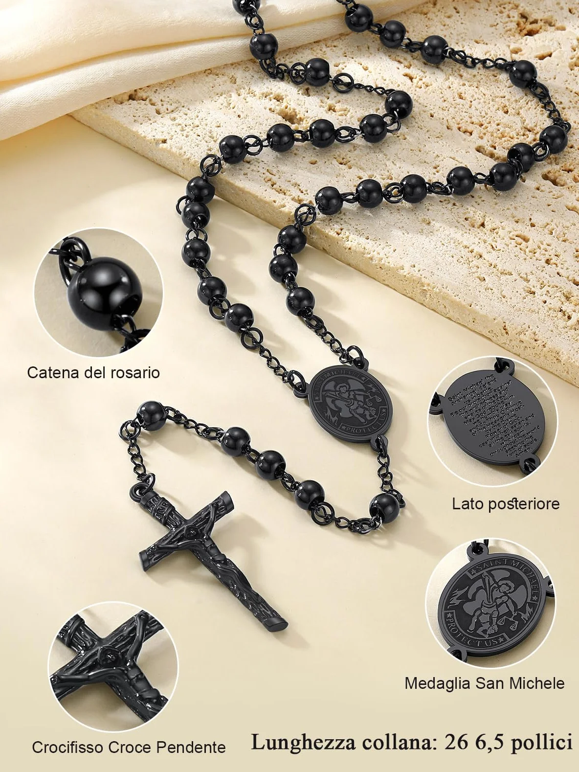 FaithHeart Collana HD Foto Rosario San Michele Medagila Personalizzata 66CM+16CM Perline Preghiera Gioielli Religiosi Regalo Compleanno