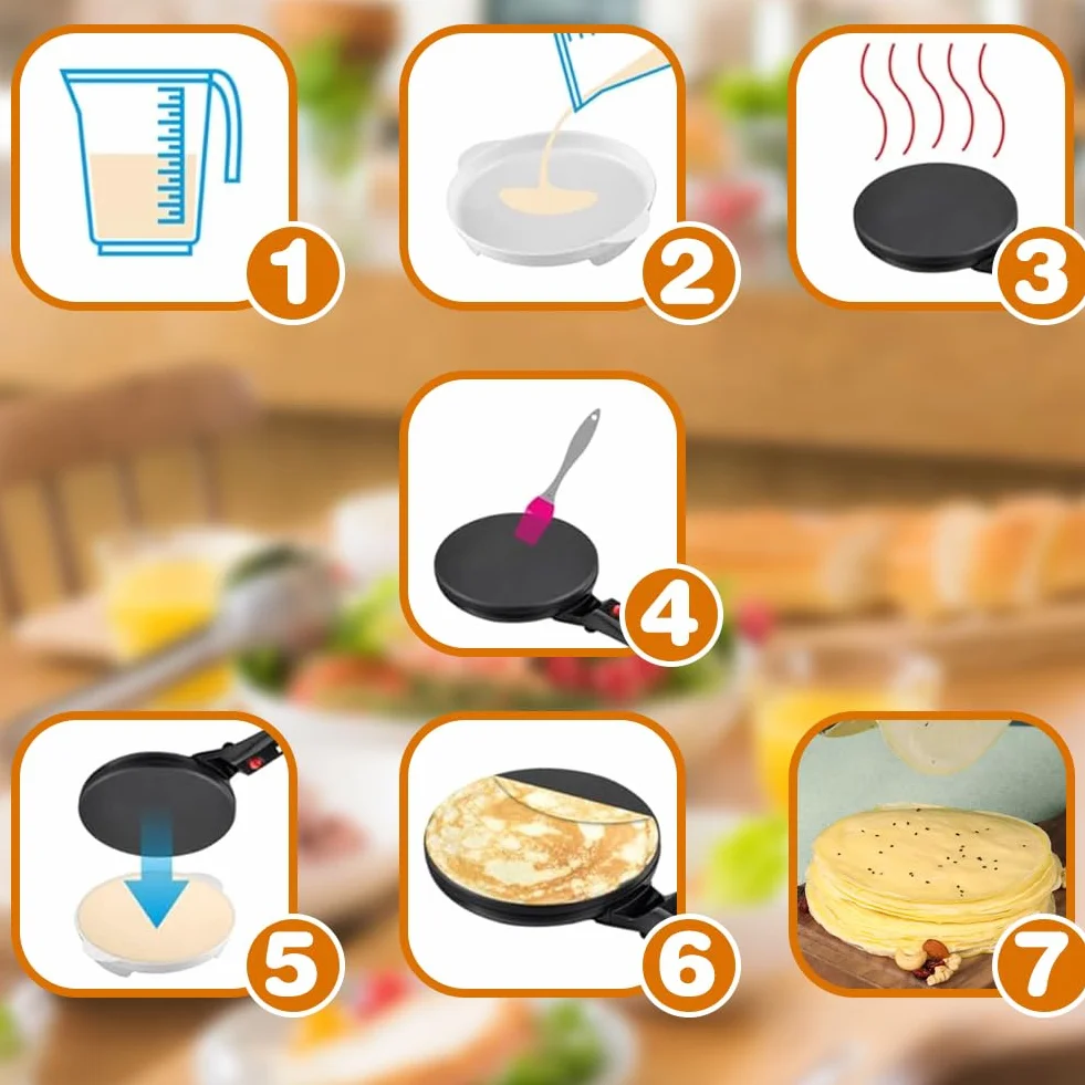 Crepiera Elettrica 600W Antiaderente RANJIMA Crepes Maker con Ciotola