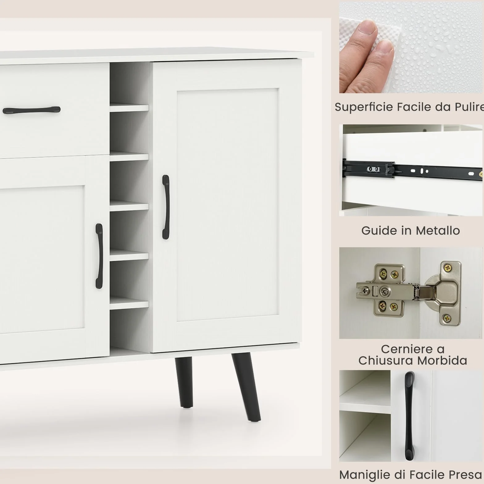 RELAX4LIFE Mobile Bar per Vino, Credenza con 2 Ante e 1 Cassetto, Porta Bottiglie da 6, Ripiani Regolabili, Credenza con Spazio per Vino per Cucina, Sala da Pranzo, Soggiorno