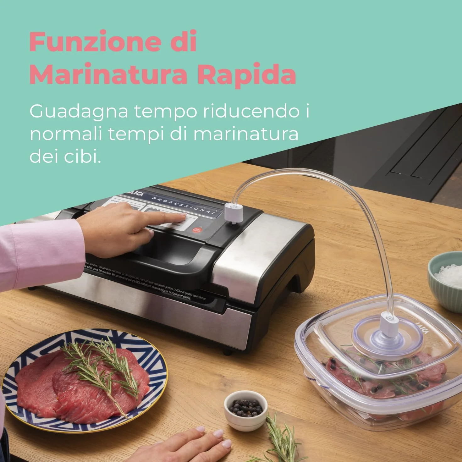 LAICA VT3120 Macchina Sottovuoto Professionale - Adatta per Tutti i Tipi di Alimenti - Funzione Marinatura Rapida, Mantiene i Cibi Freschi fino a 5 Volte Più a Lungo - 2 Rotoli per Sottovuoto Inclusi