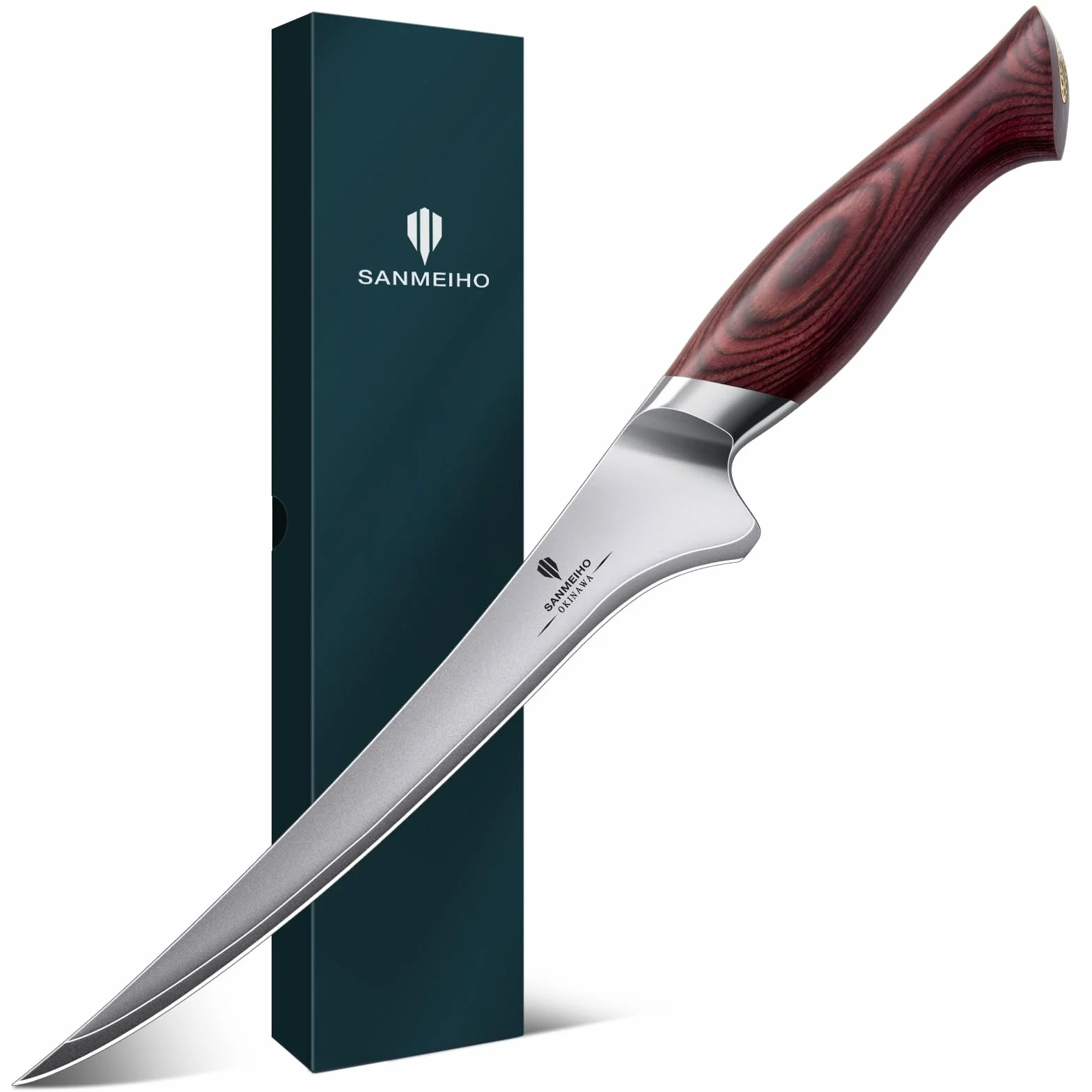 Coltello per Sfilettare 18 cm 10Cr15Mov Acciaio Giapponese Manico Ergonomico Legno di Pakka